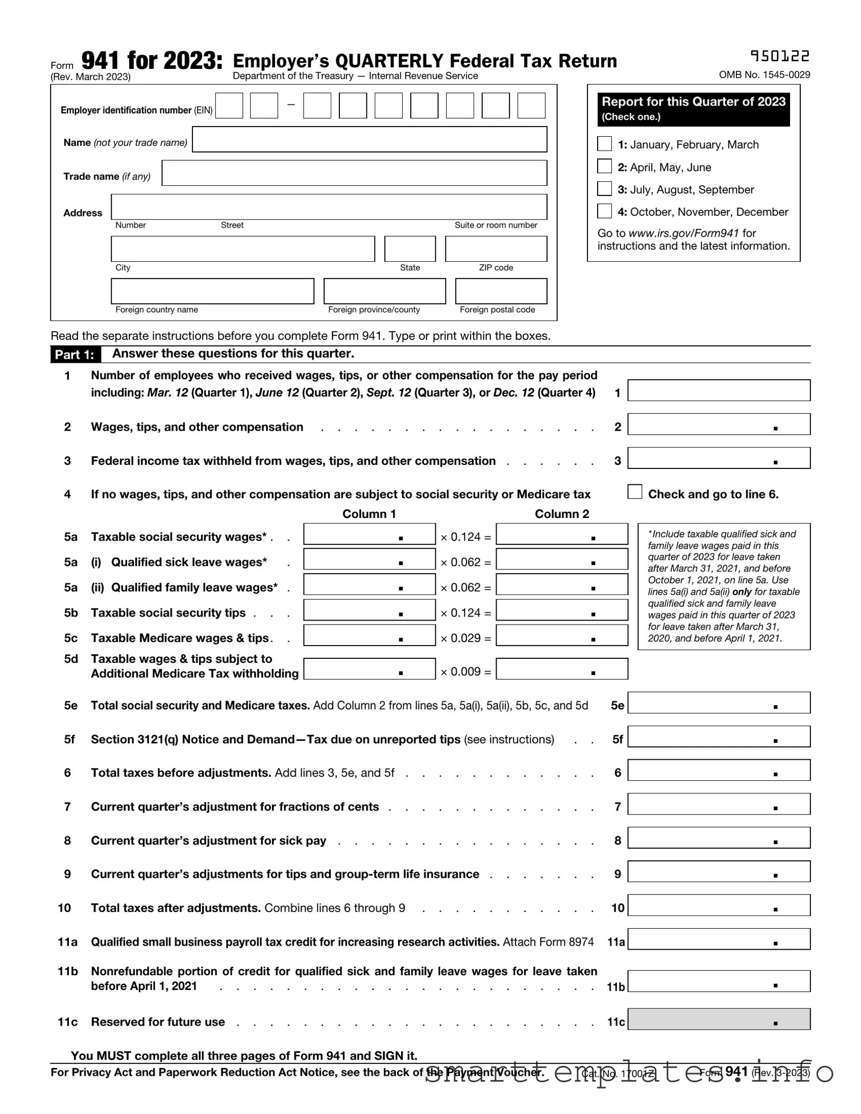Fill in a Valid IRS 941 Form