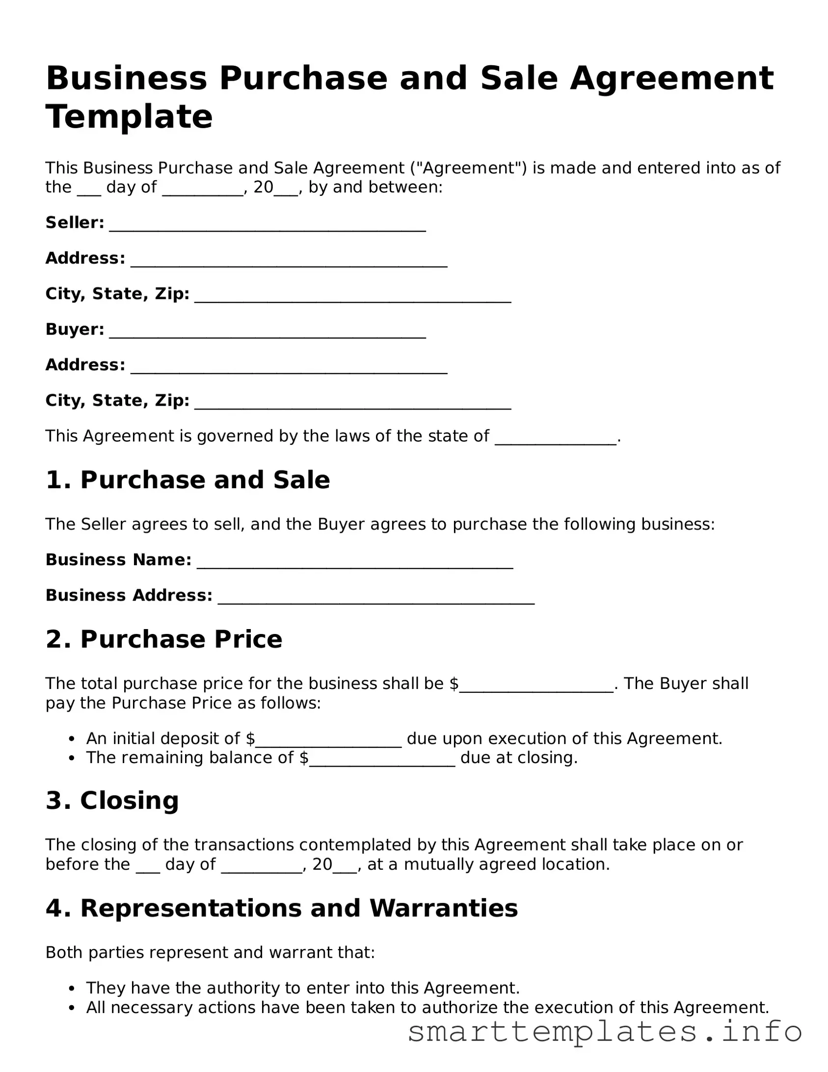 Attorney-Approved Business Purchase and Sale Agreement Template