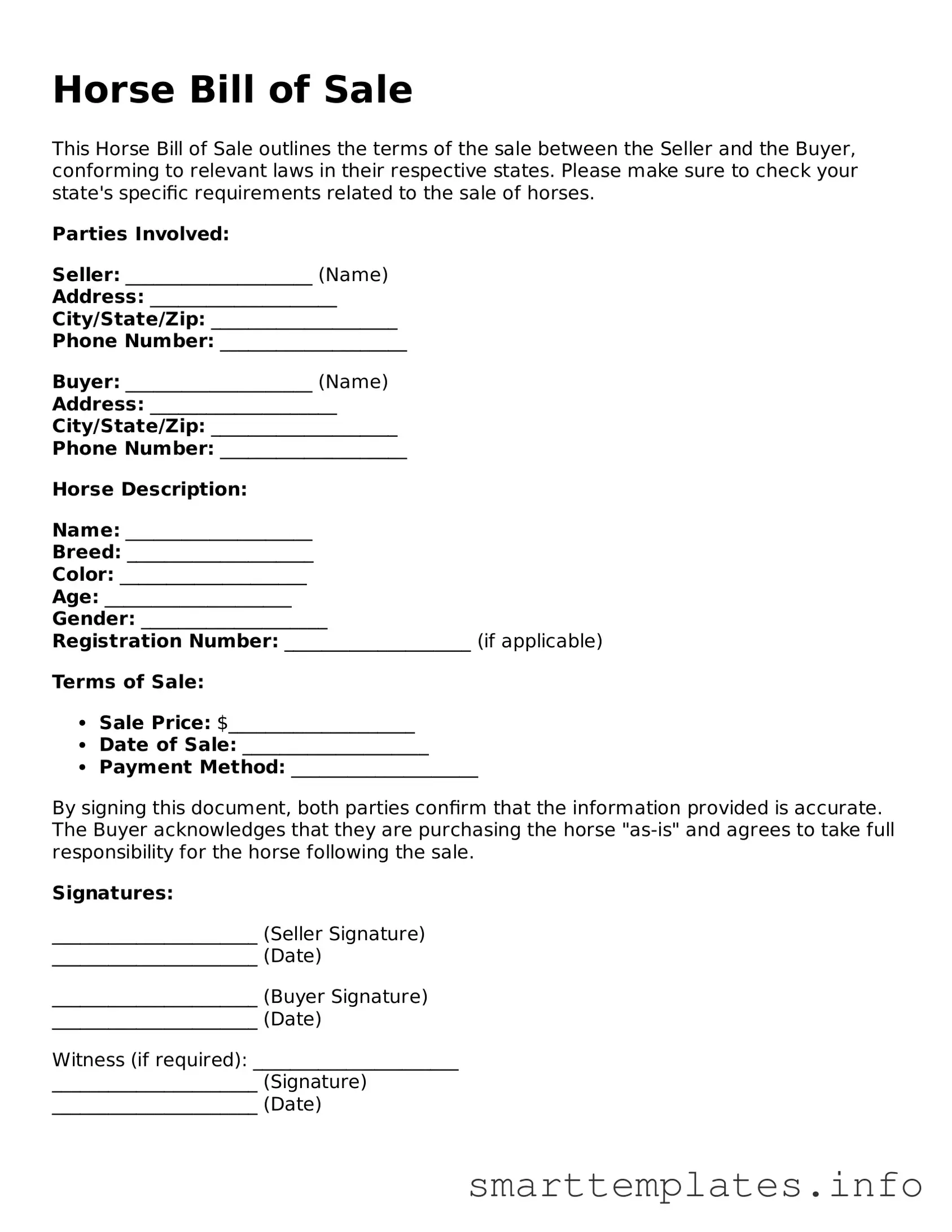 Attorney-Approved Horse Bill of Sale Template