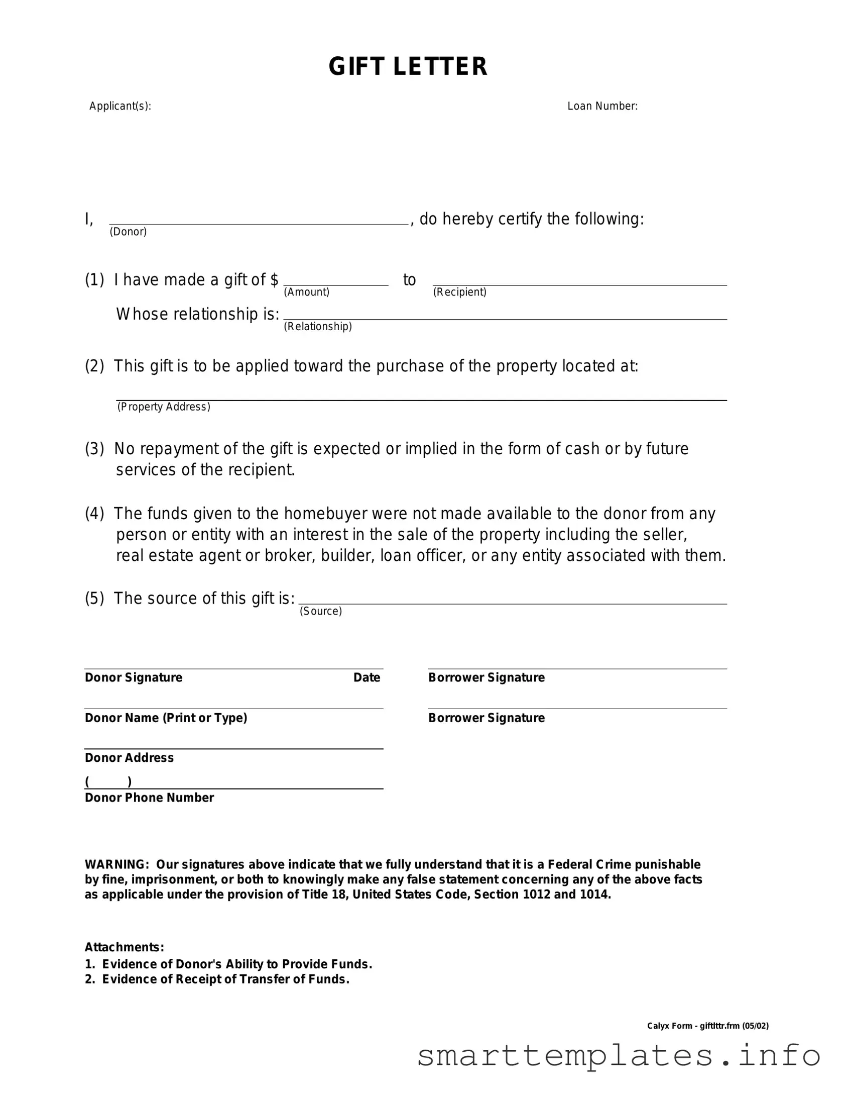 Fill in a Valid Gift Letter Form