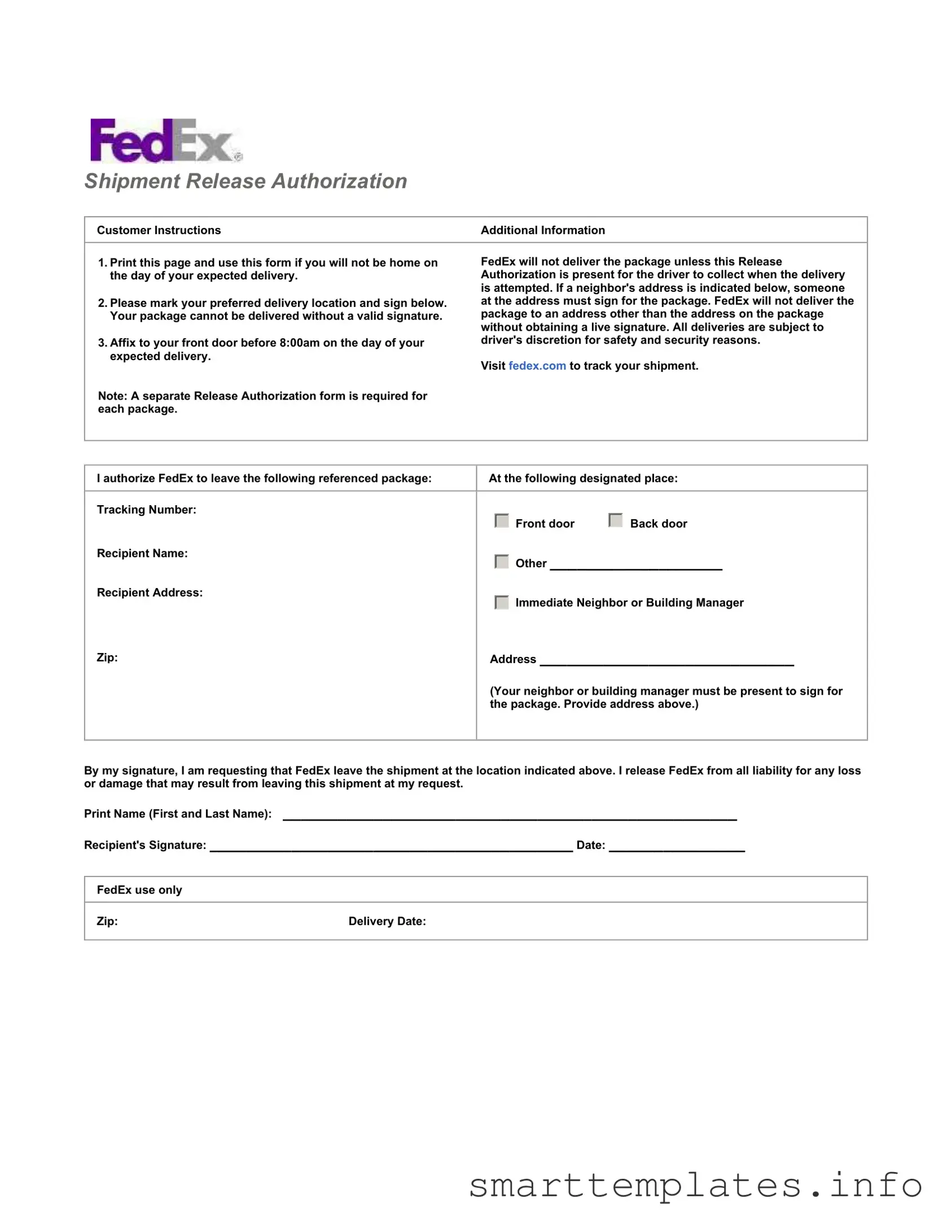Fill in a Valid Fedex Release Form