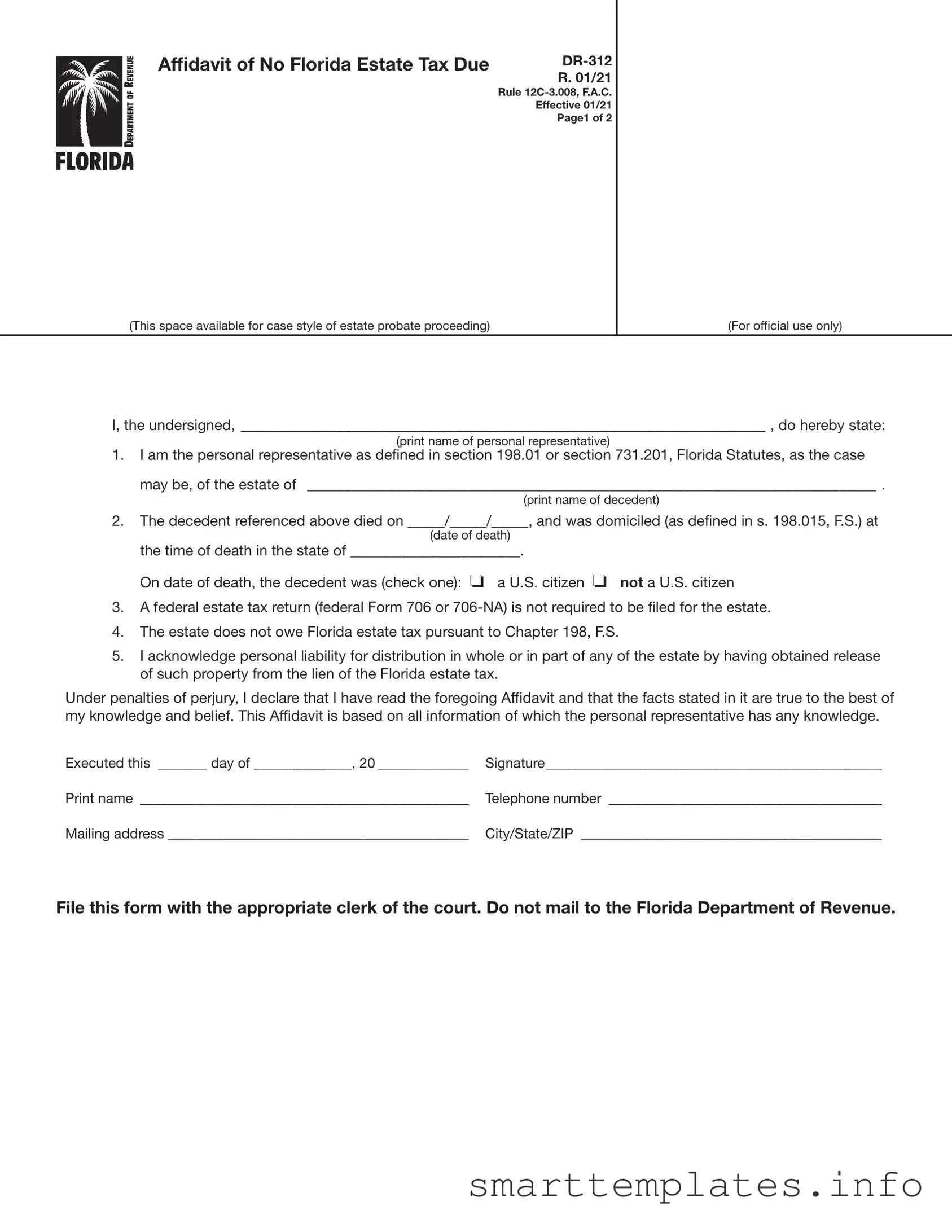 Fill in a Valid Fl Dr 312 Form