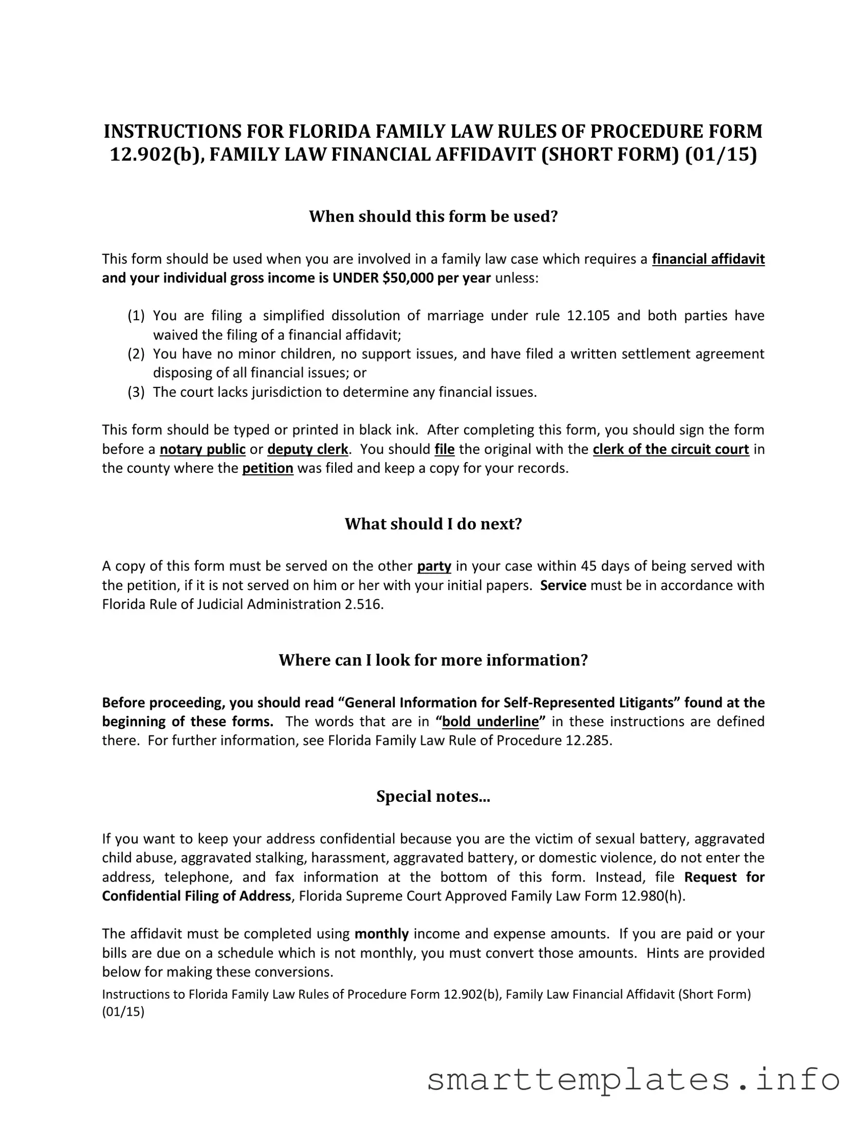 Fill in a Valid Florida Financial Affidavit Short 12.902(b) Form
