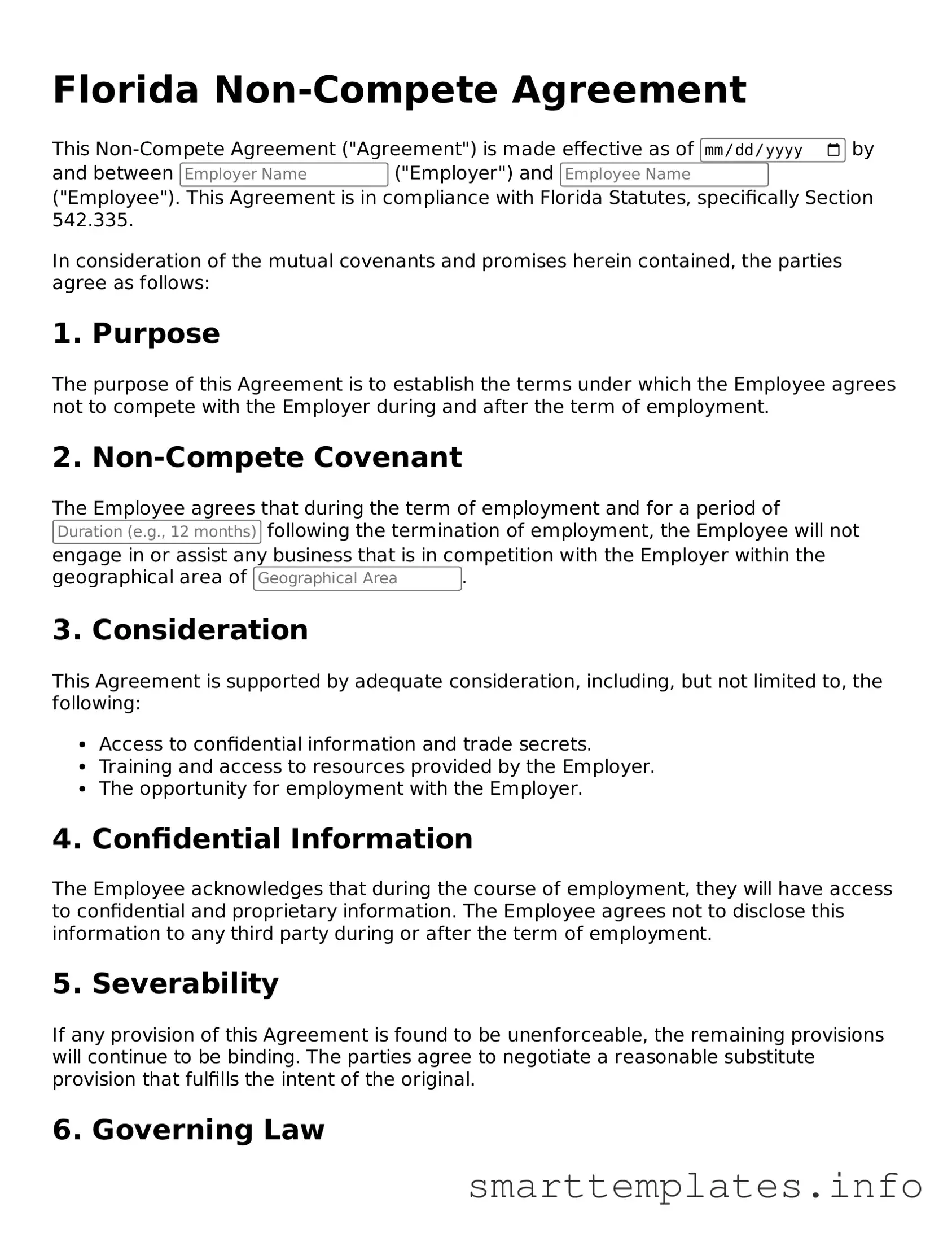 Legal Non-compete Agreement Template for Florida State