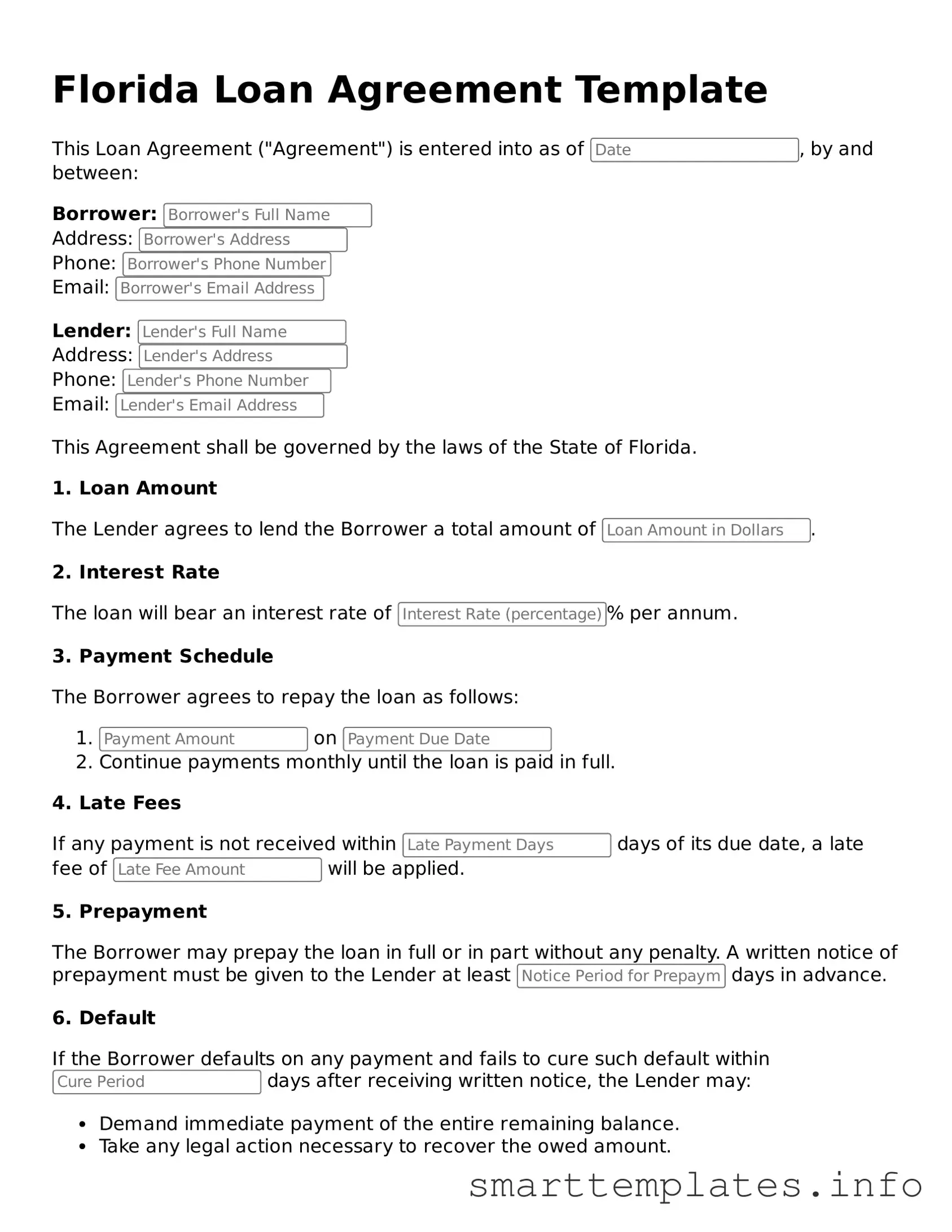 Legal Loan Agreement Template for Florida State