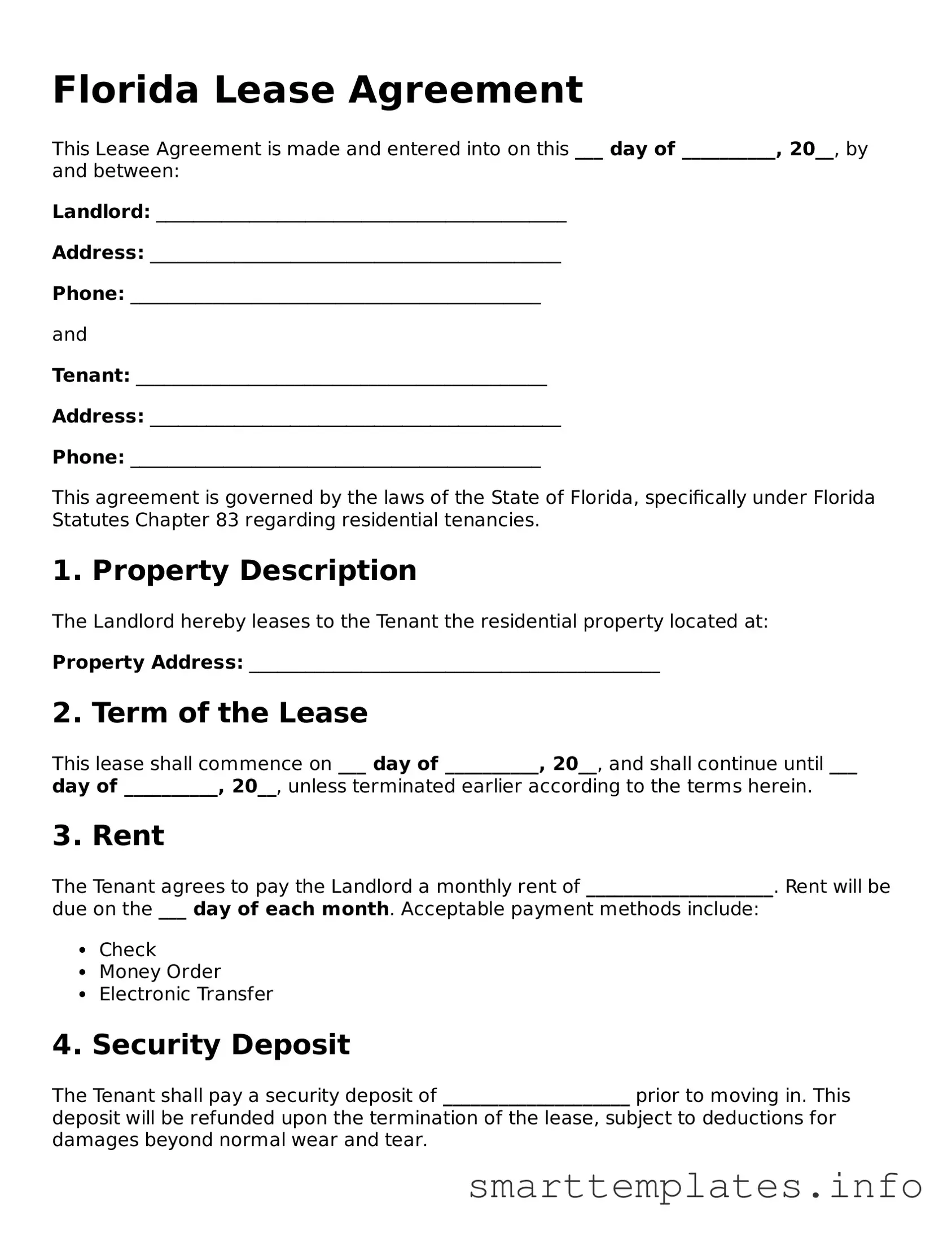 Legal Lease Agreement Template for Florida State