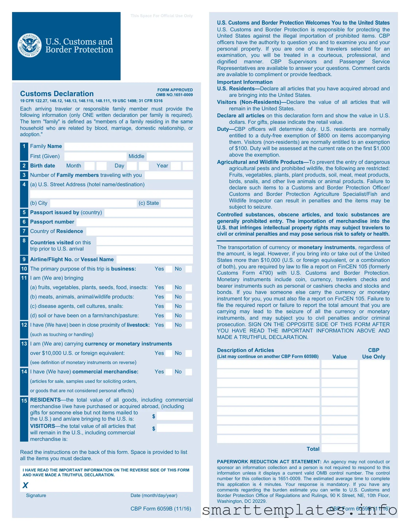 Fill in a Valid CBP 6059B Form