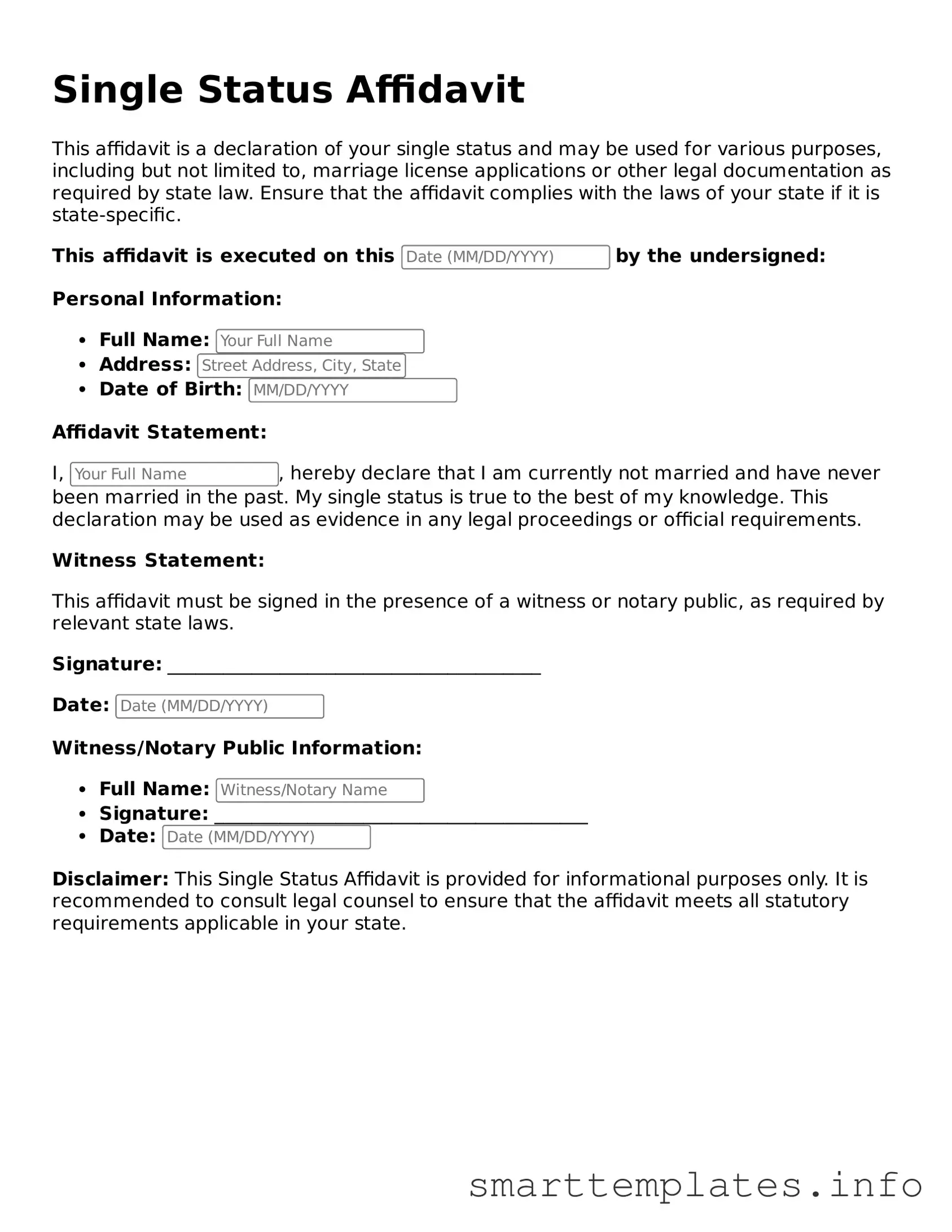 Attorney-Approved Single Status Affidavit Template