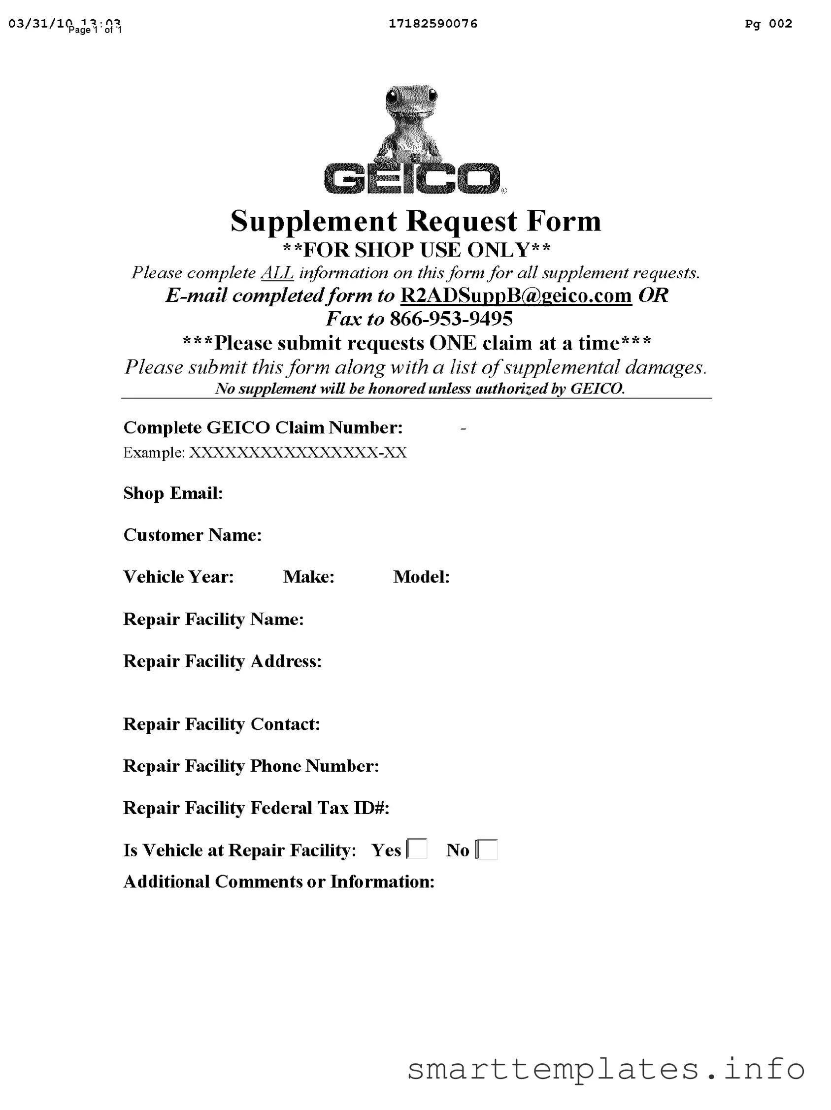 Fill in a Valid Geico Supplement Request Form