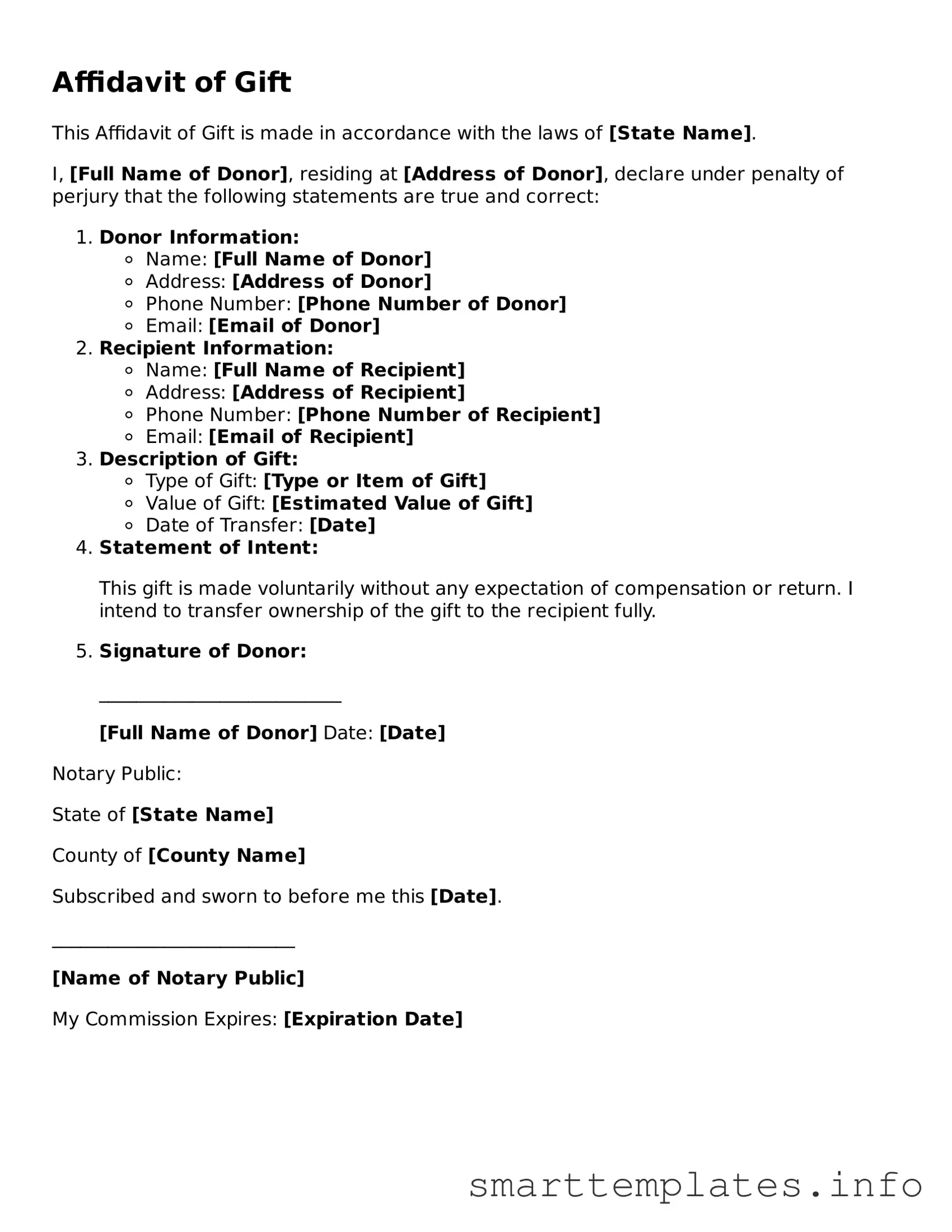 Attorney-Approved Affidavit of Gift Template