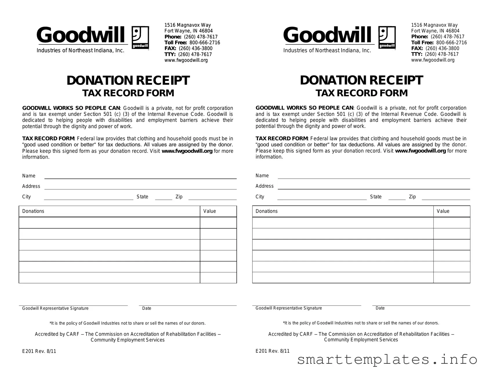 Fill in a Valid Goodwill donation receipt Form