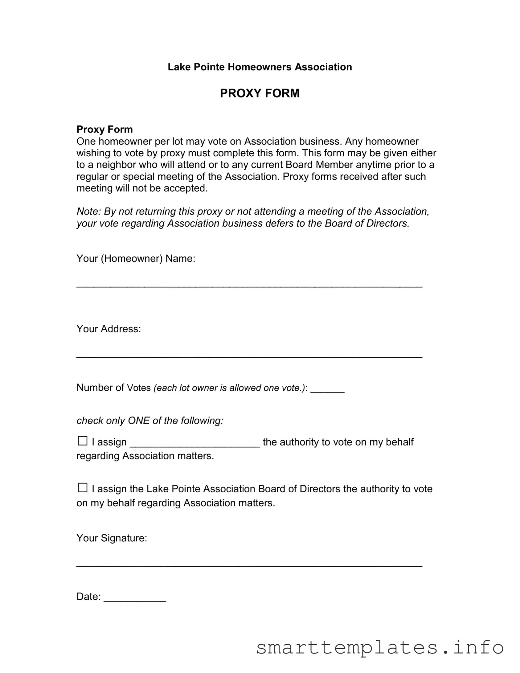 Fill in a Valid Homeowners Association Proxy Form