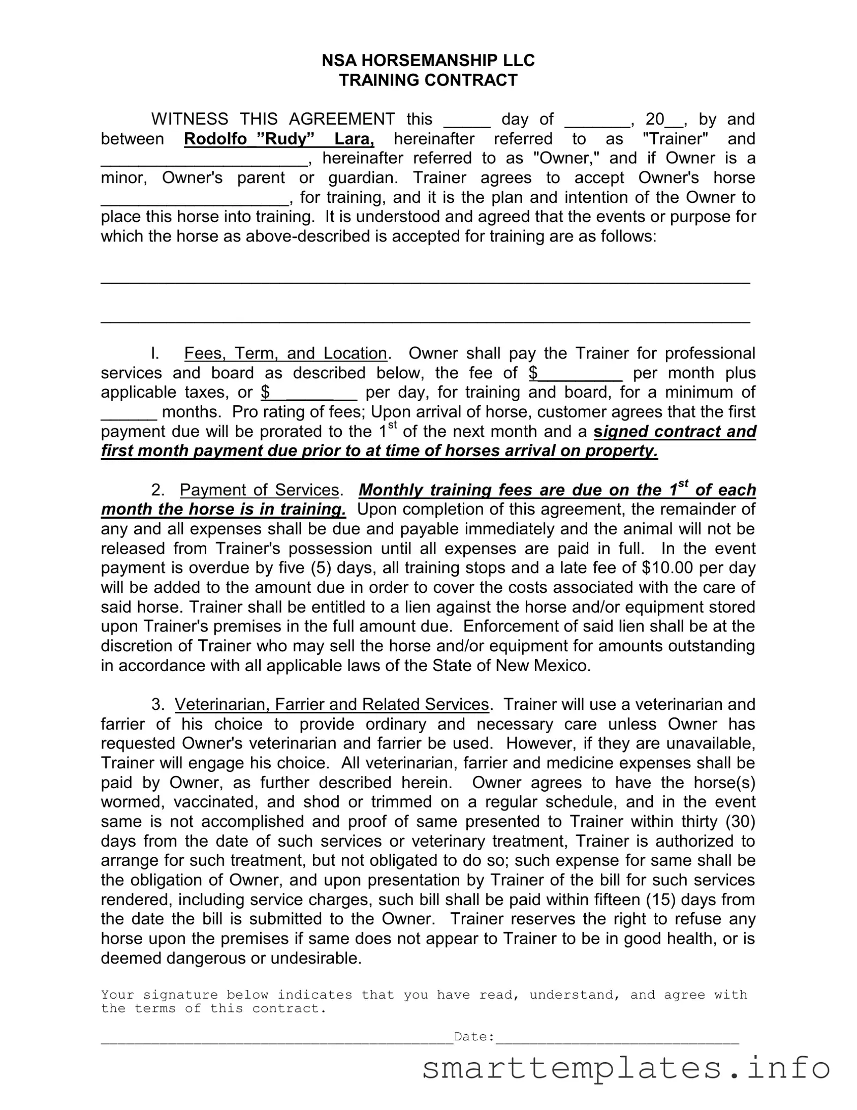 Fill in a Valid Horse Training Contract Form