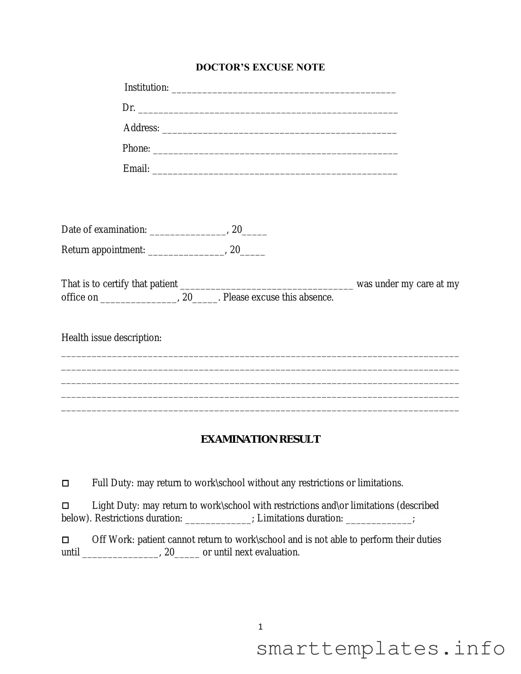 Fill in a Valid Doctors Excuse Note Form