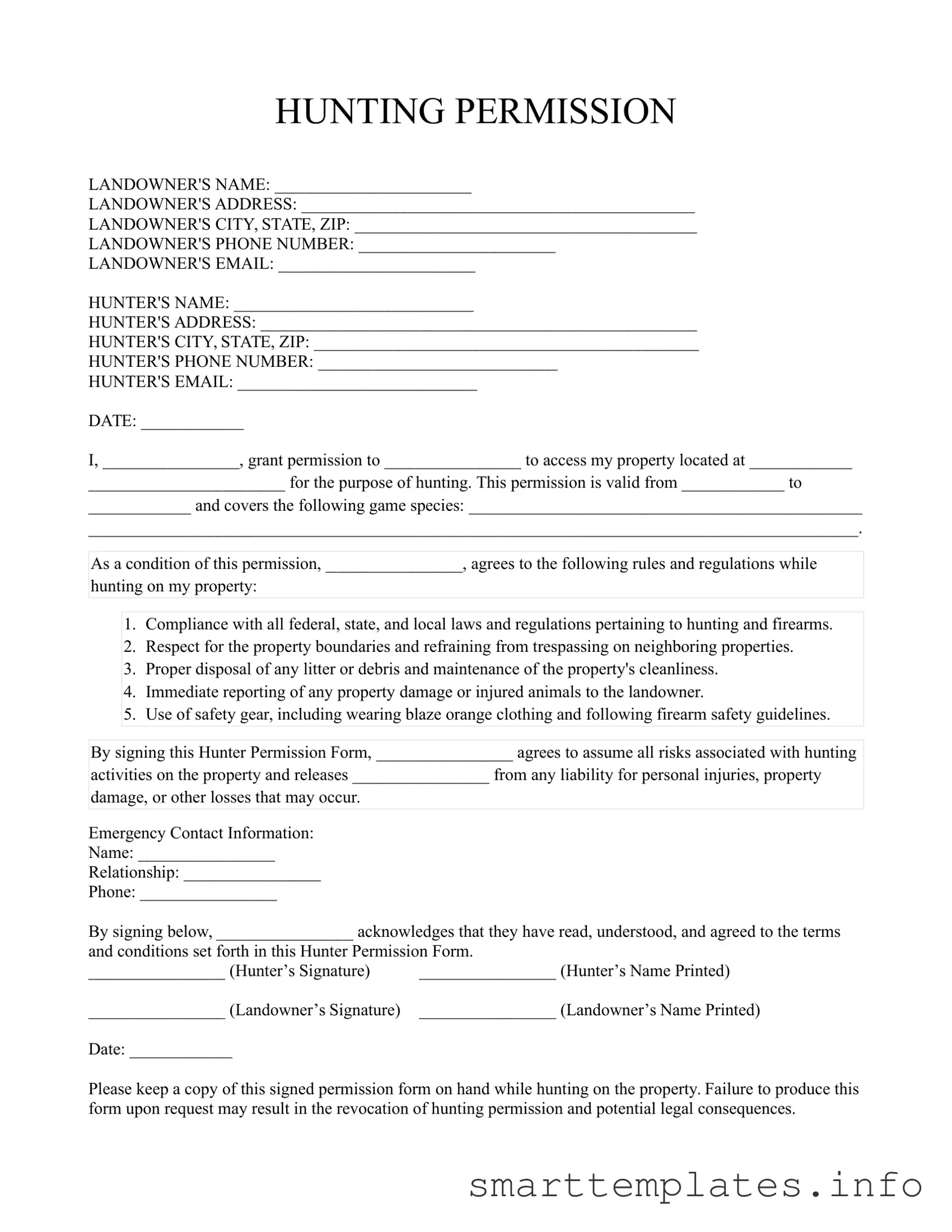 Fill in a Valid Hunter Permission Form