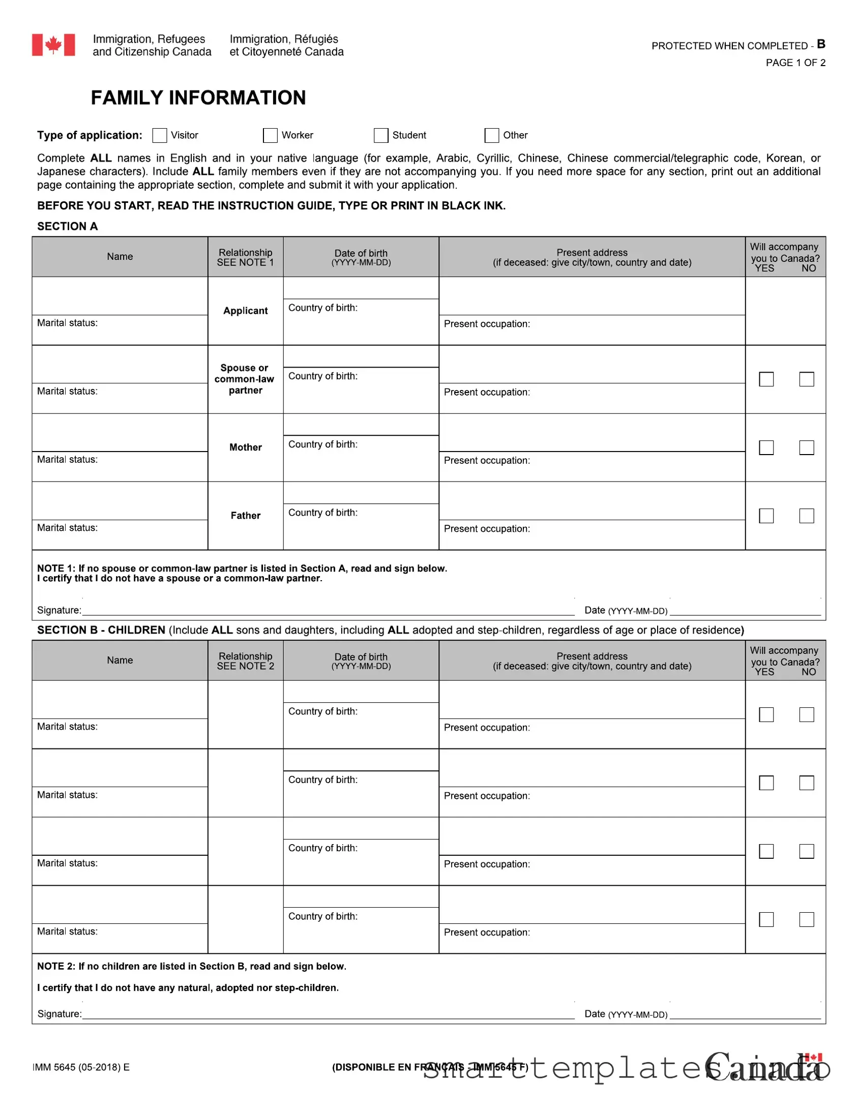 Fill in a Valid Imm 5645 Form