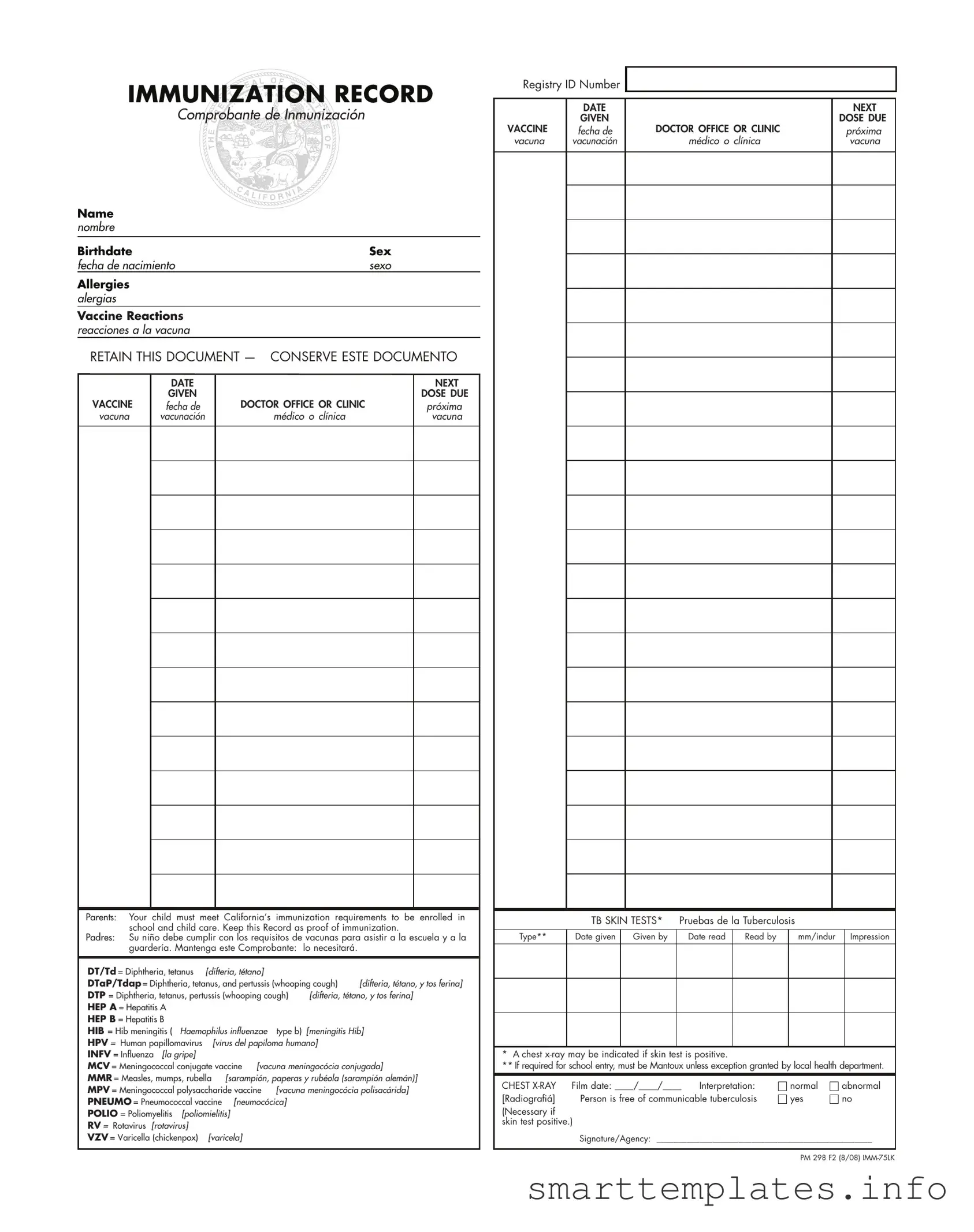 Fill in a Valid Immunization Record Form