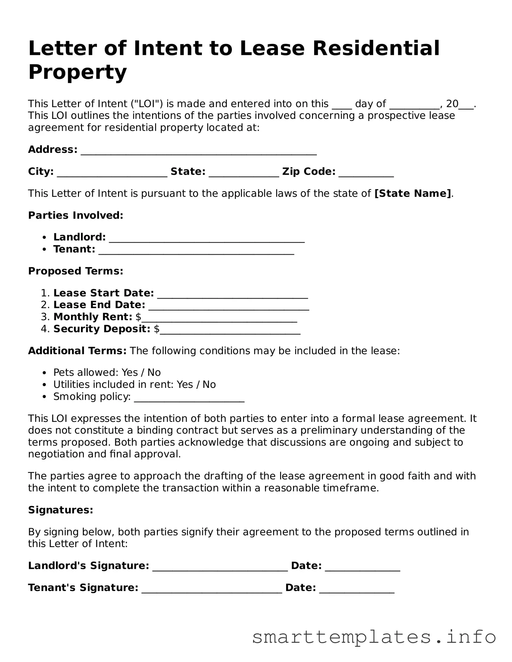 Attorney-Approved Letter of Intent to Lease Residential Property Template