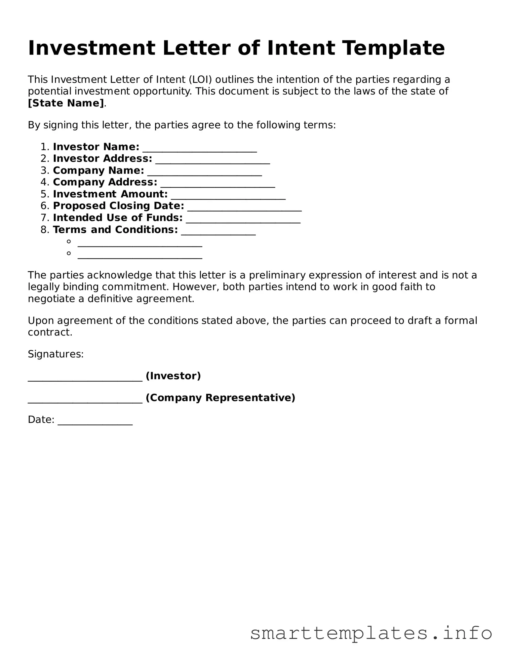 Attorney-Approved Investment Letter of Intent Template