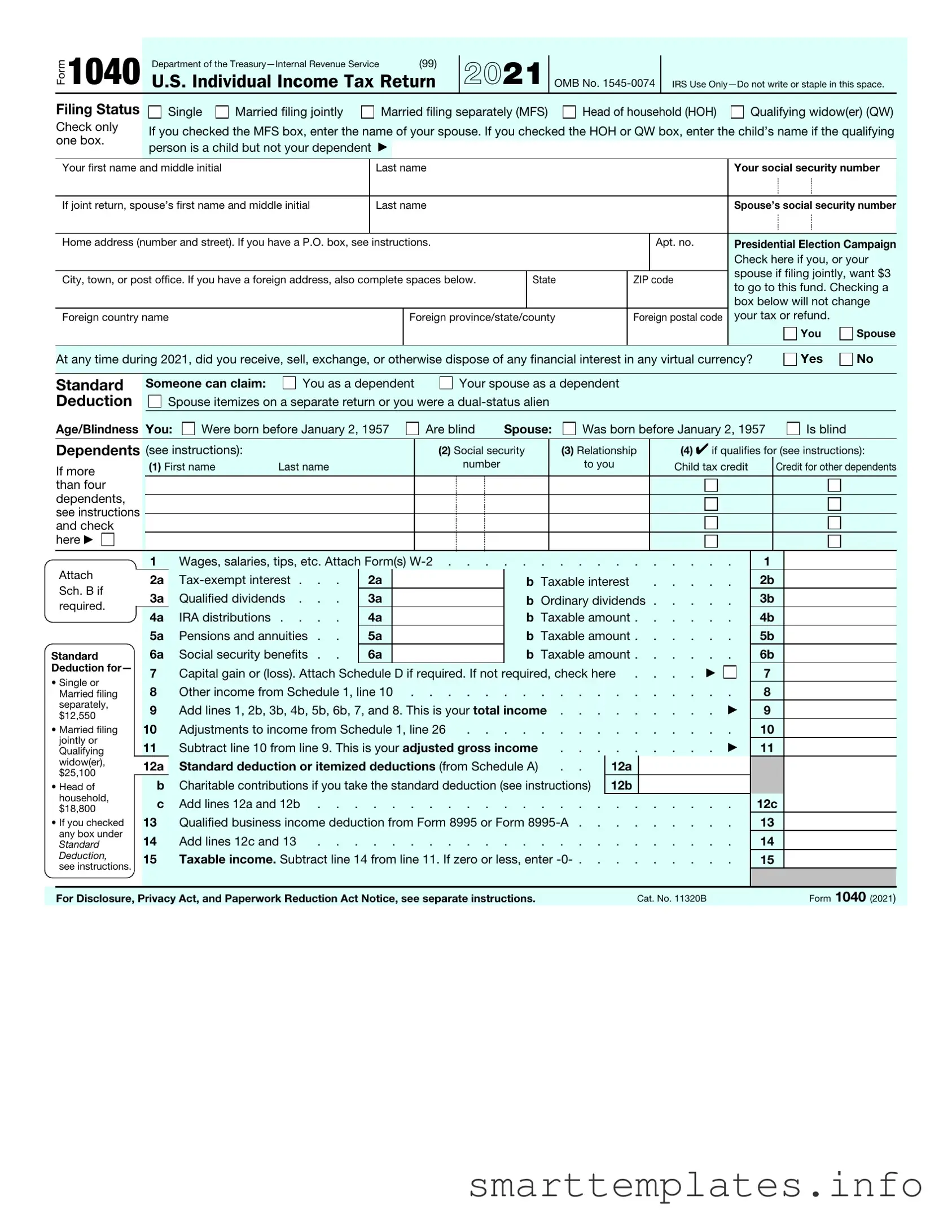 Fill in a Valid IRS 1040 Form
