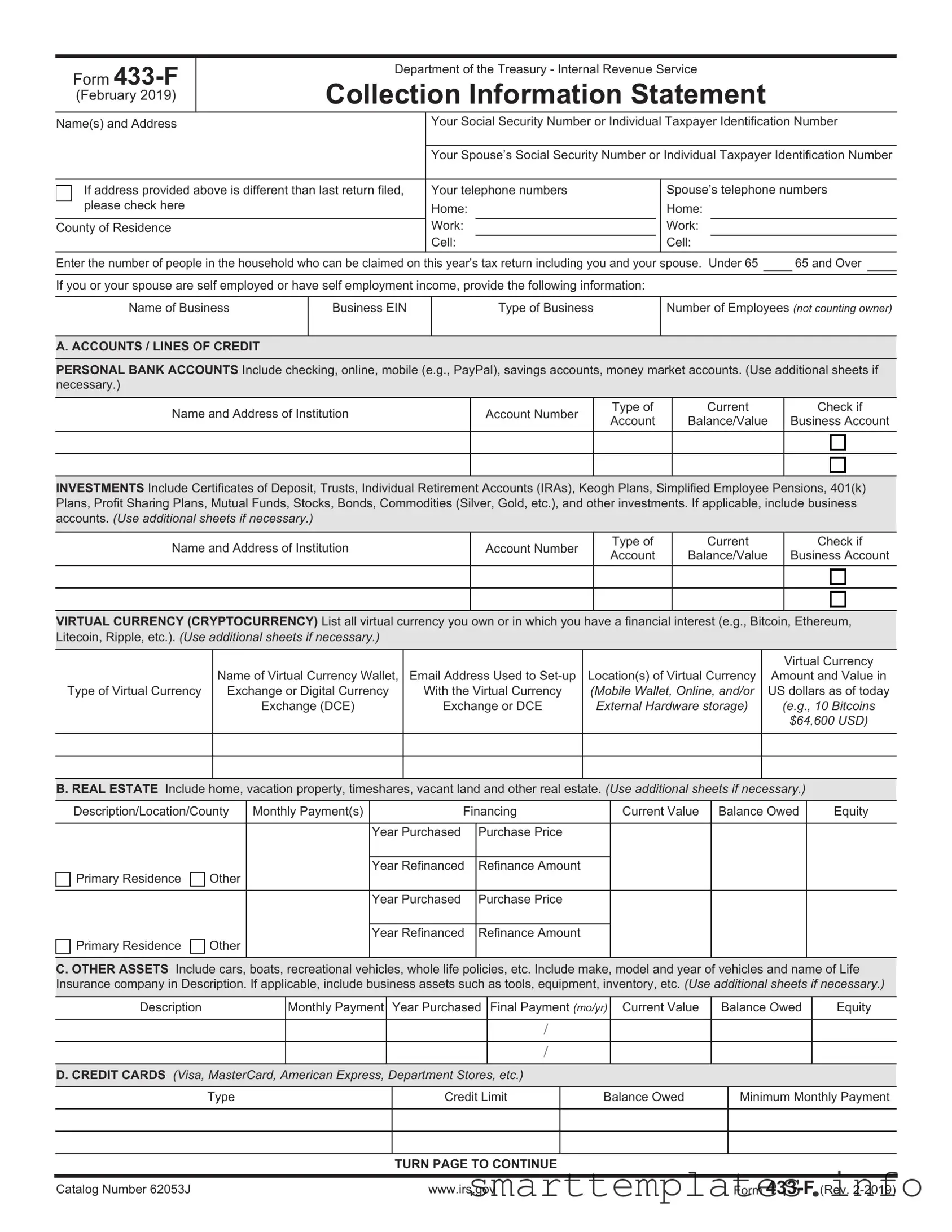 Fill in a Valid IRS 433-F Form