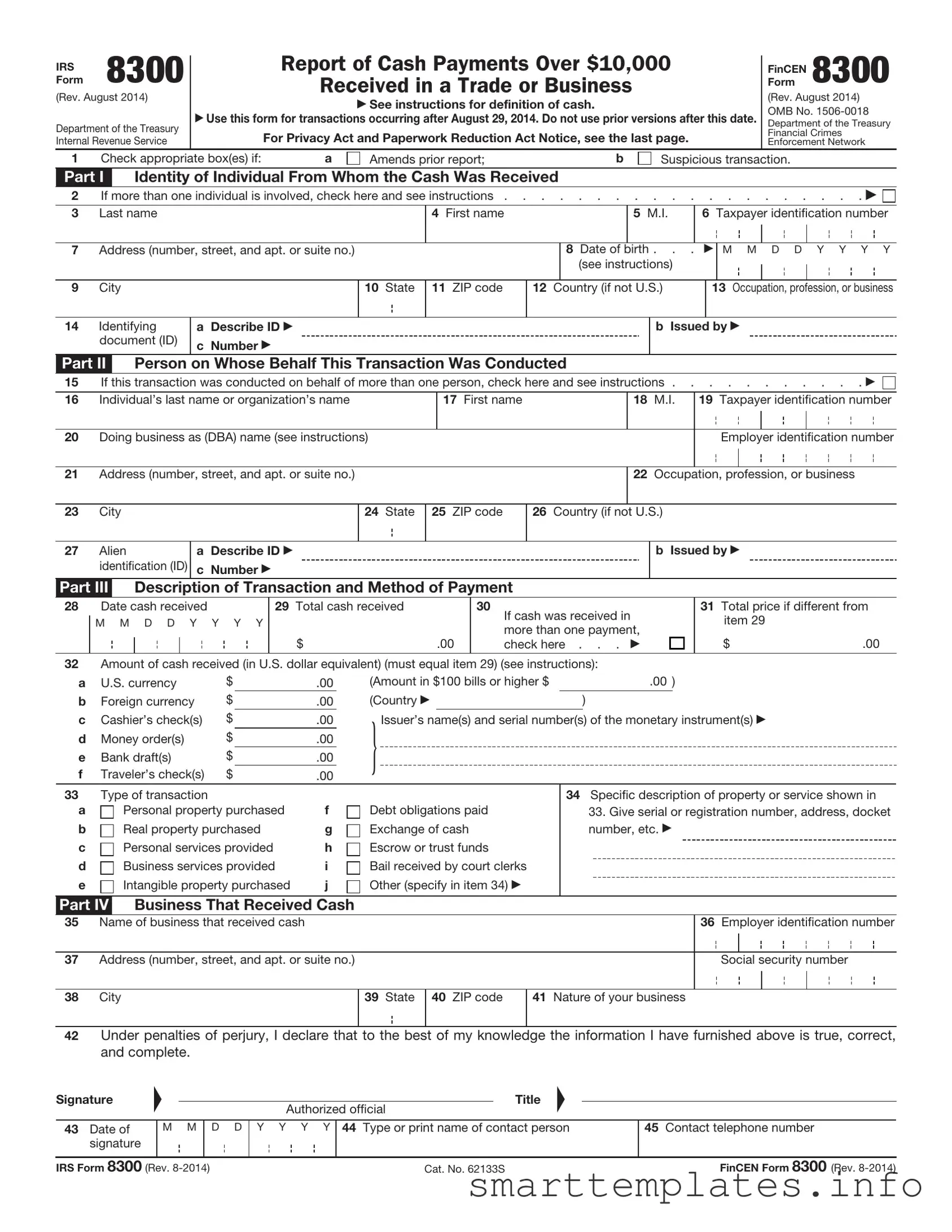 Fill in a Valid IRS 8300 Form