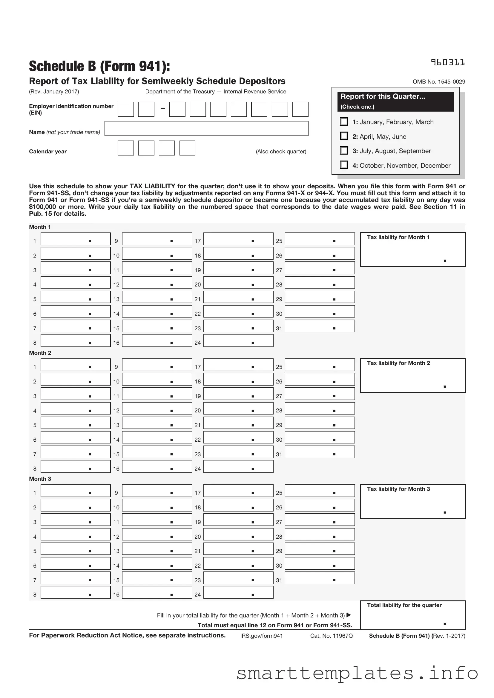 Fill in a Valid IRS Schedule B 941 Form