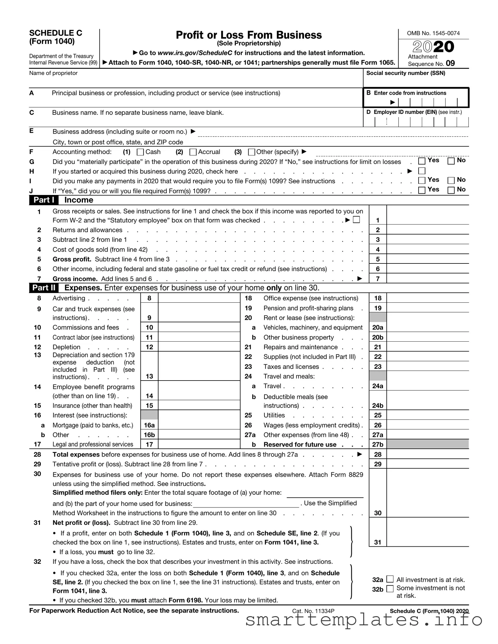 Fill in a Valid IRS Schedule C 1040 Form