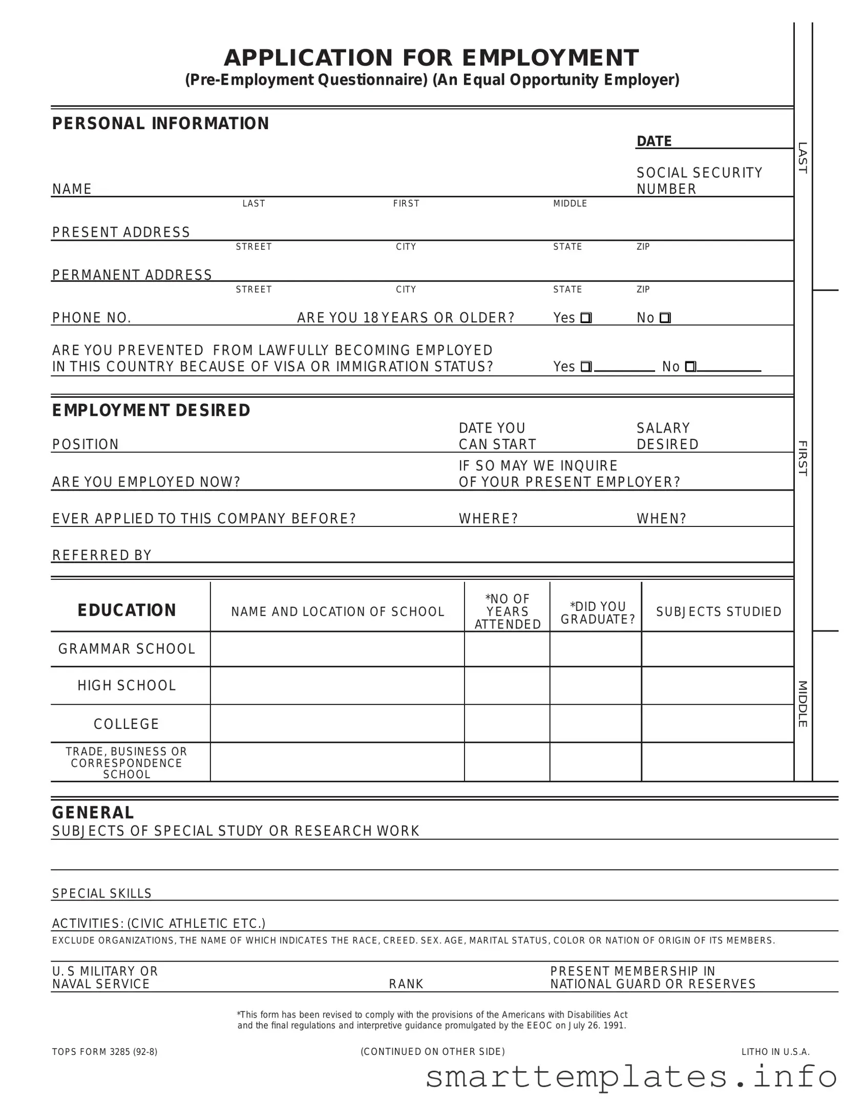 Fill in a Valid Employment Application Pdf Form