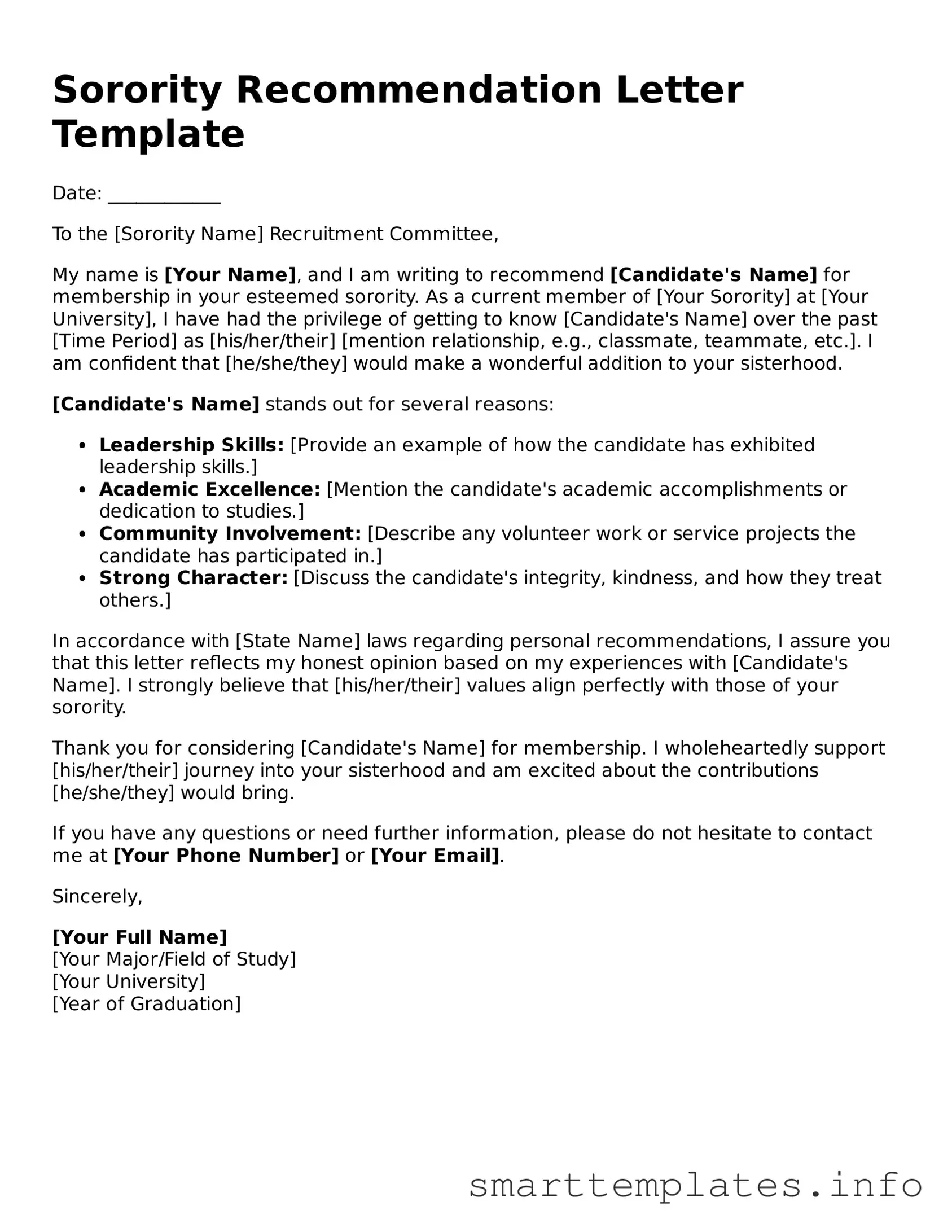 Attorney-Approved Sorority Recommendation Letter Template