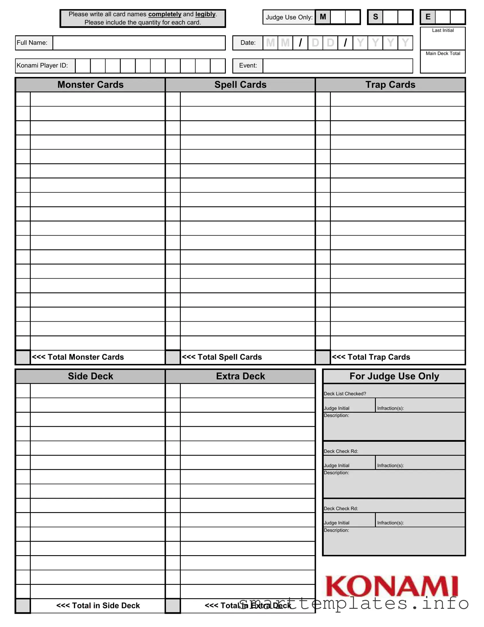 Fill in a Valid Konami Decklist Form