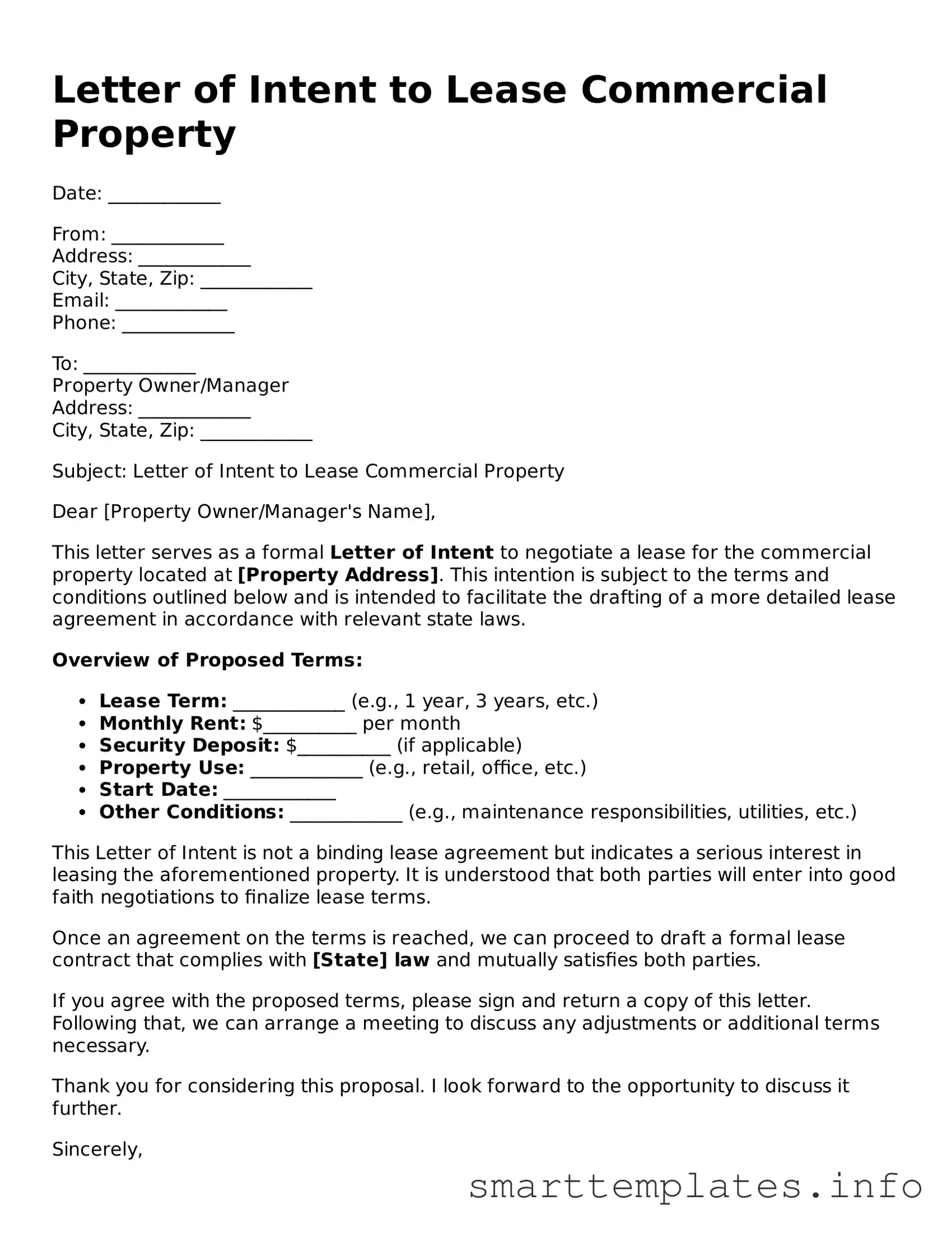 Attorney-Approved Letter of Intent to Lease Commercial Property Template