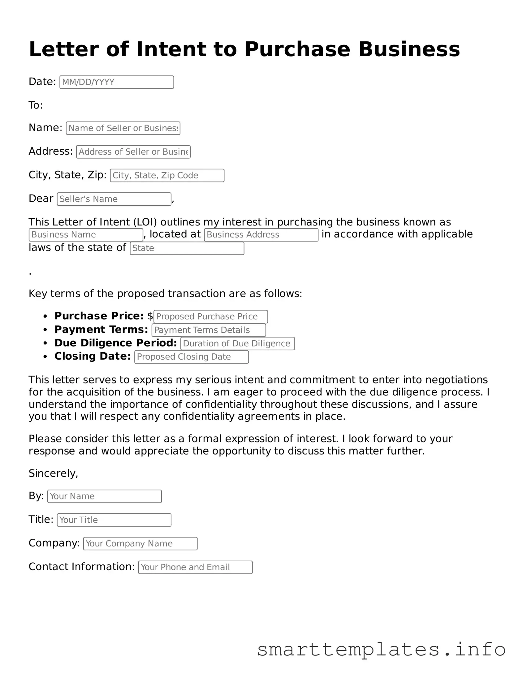 Attorney-Approved Letter of Intent to Purchase Business Template