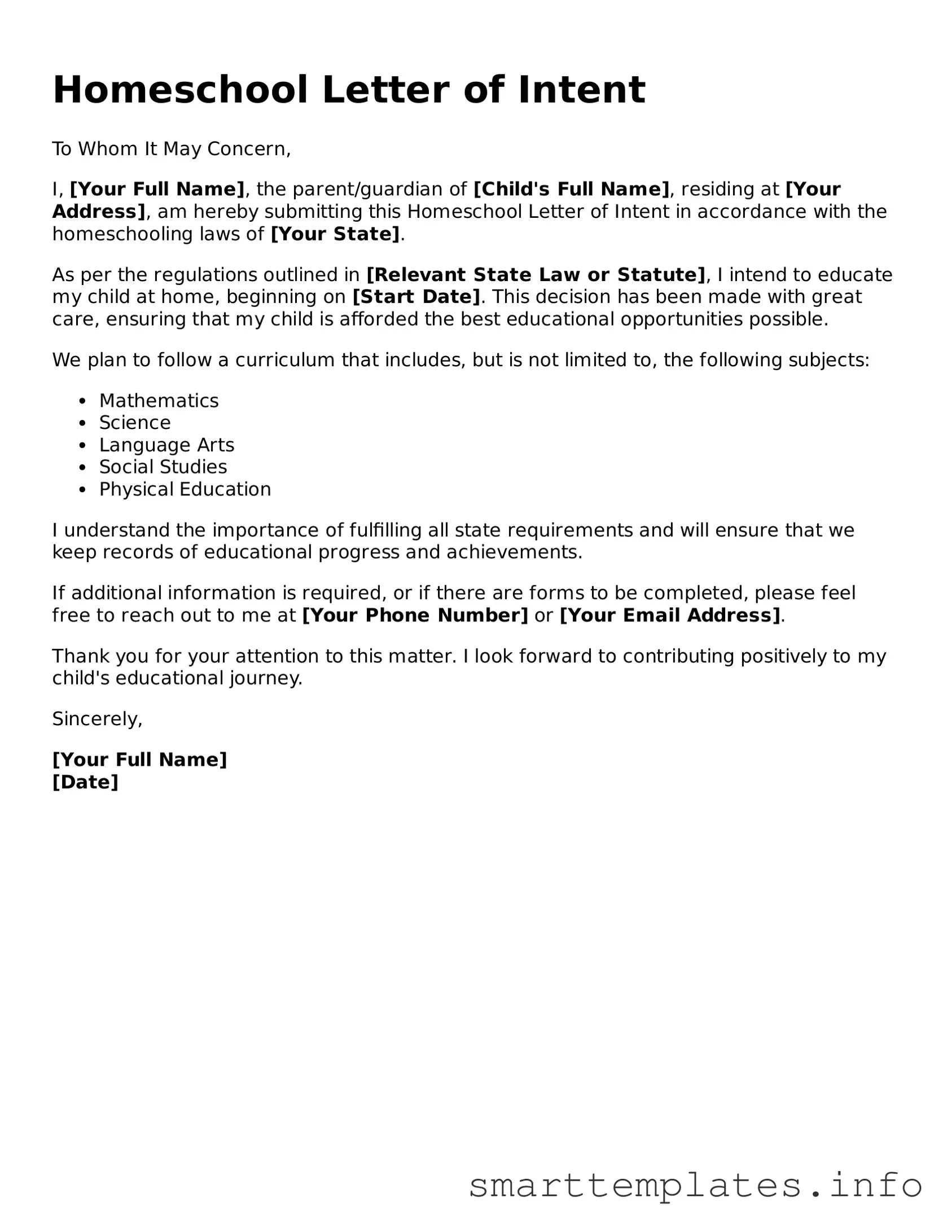 Attorney-Approved Homeschool Letter of Intent Template