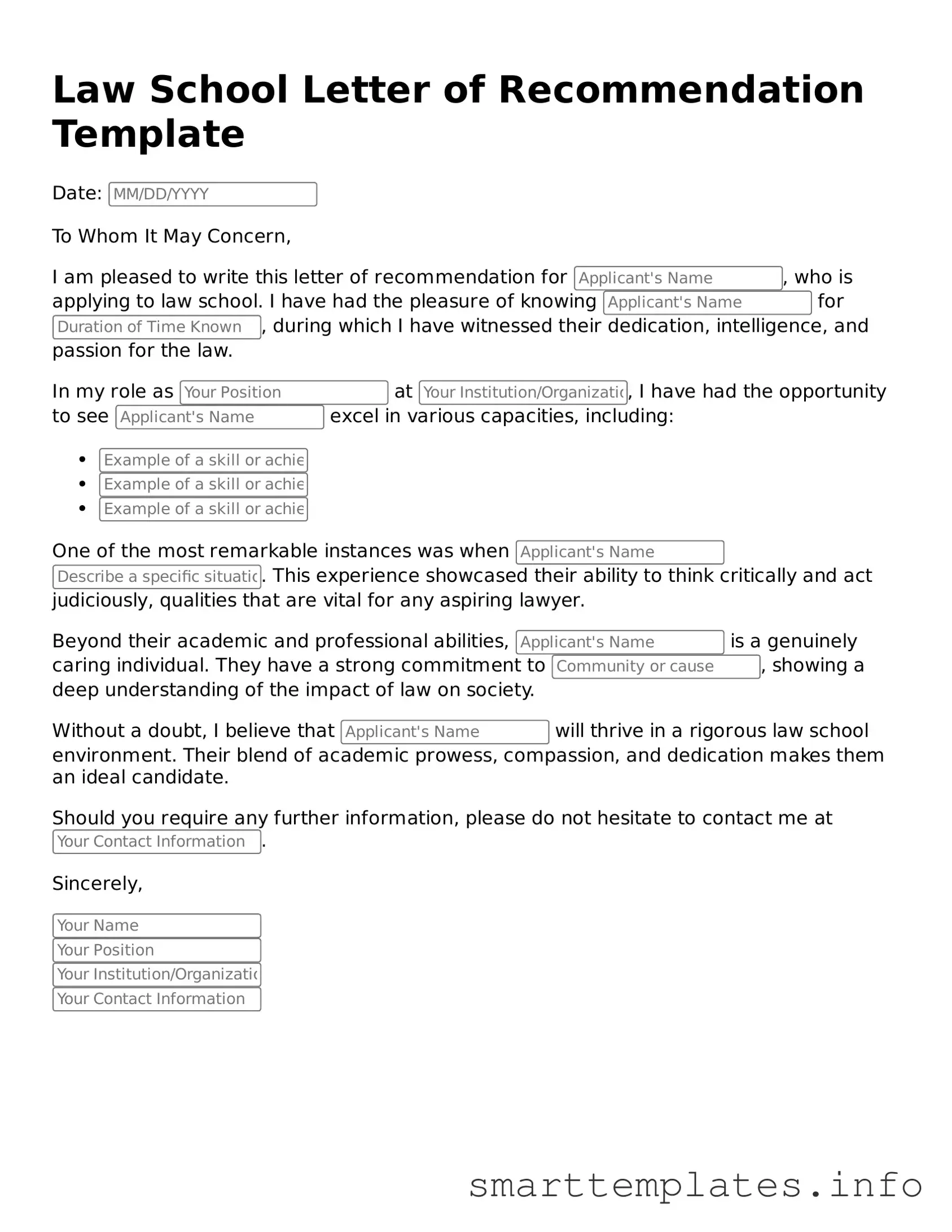 Attorney-Approved Law School Letter of Recommendation Template