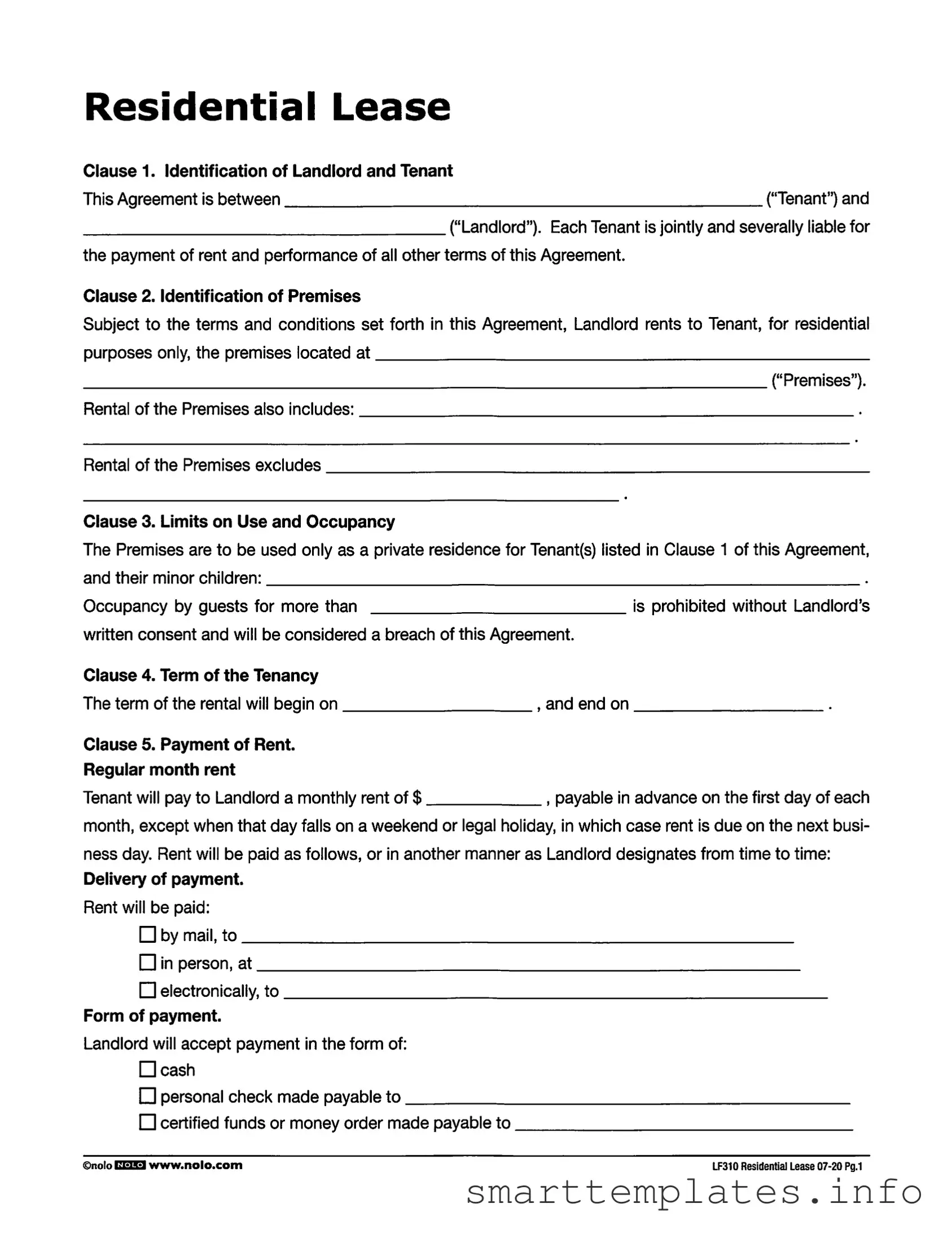 Fill in a Valid Lf310 Residential Lease Form