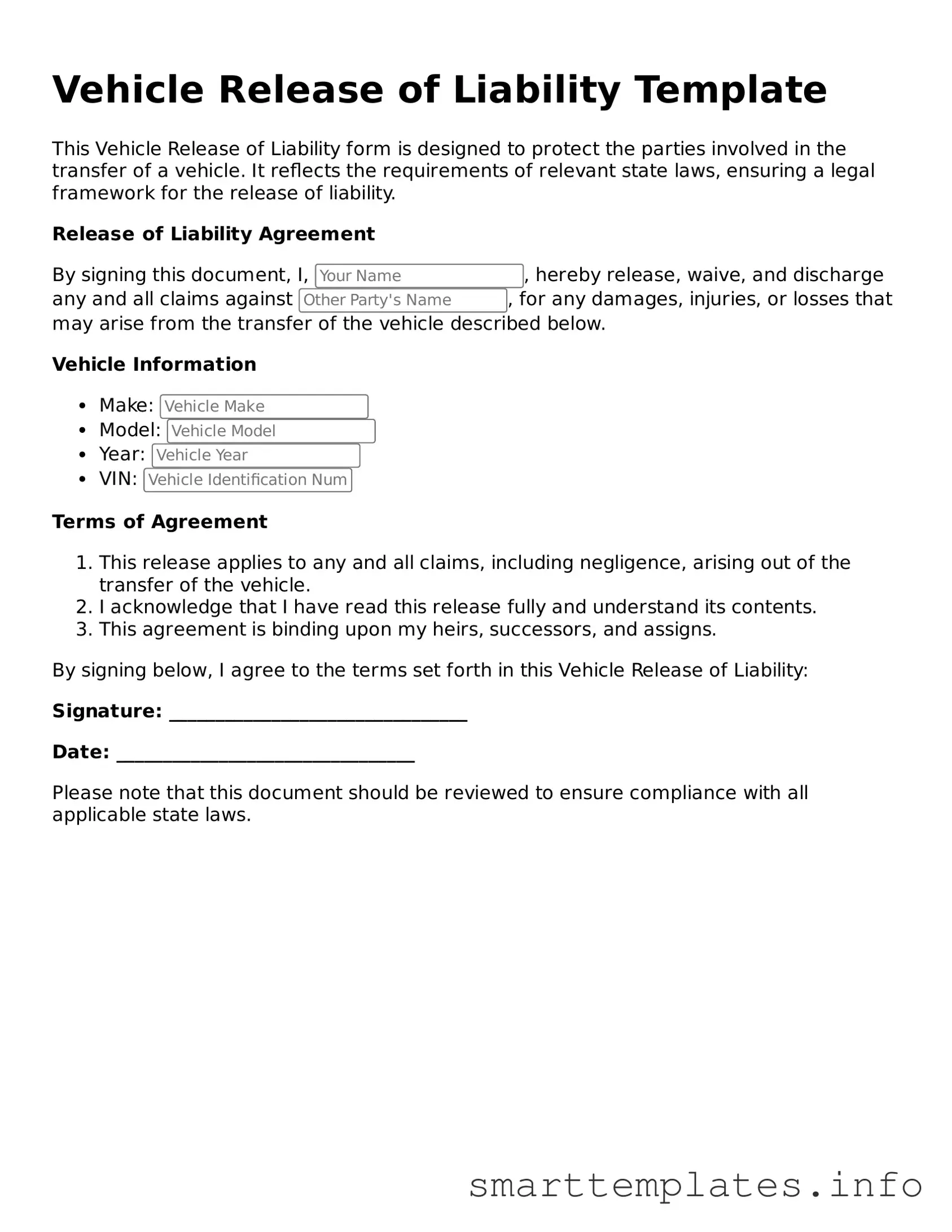 Attorney-Approved Vehicle Release of Liability Template