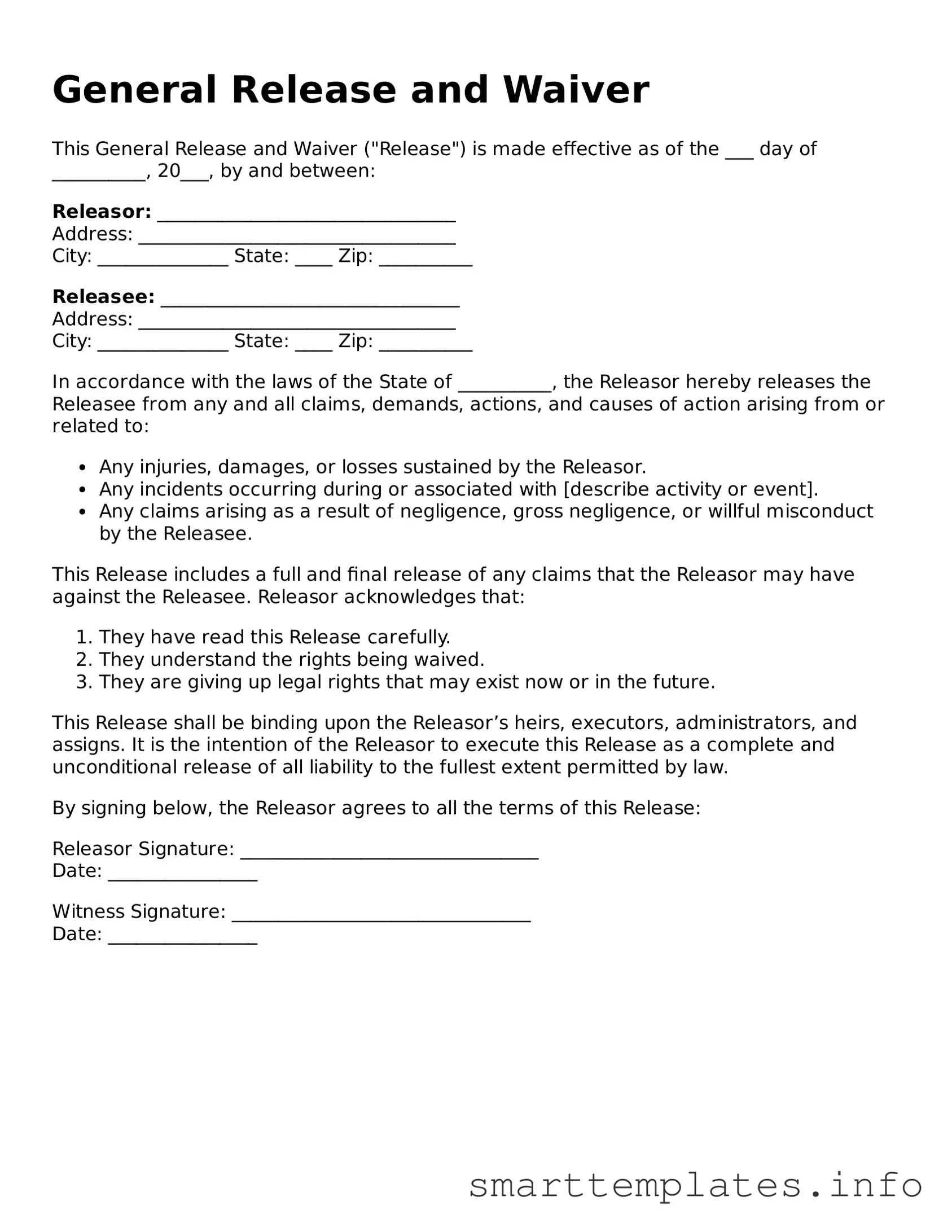 Attorney-Approved General Release and Waiver Template