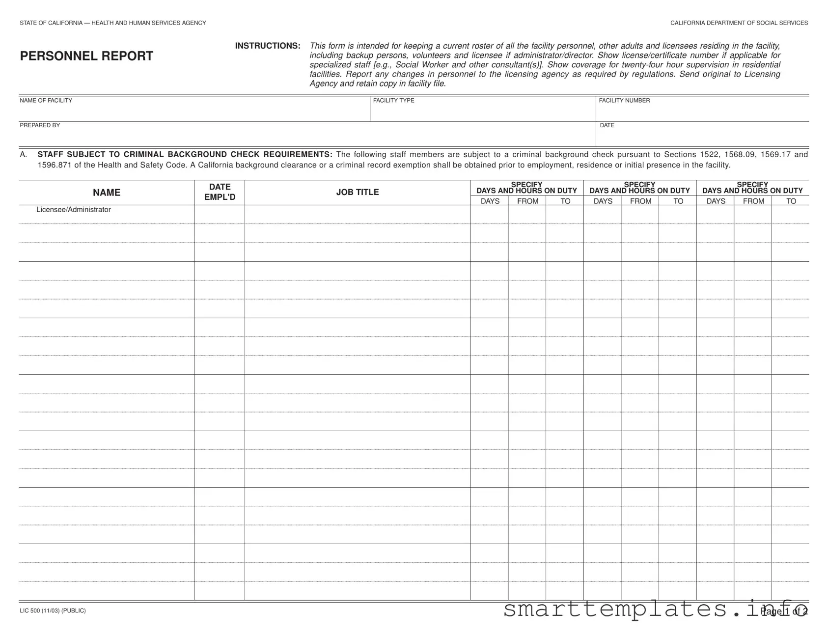 Fill in a Valid Lic 500 Form