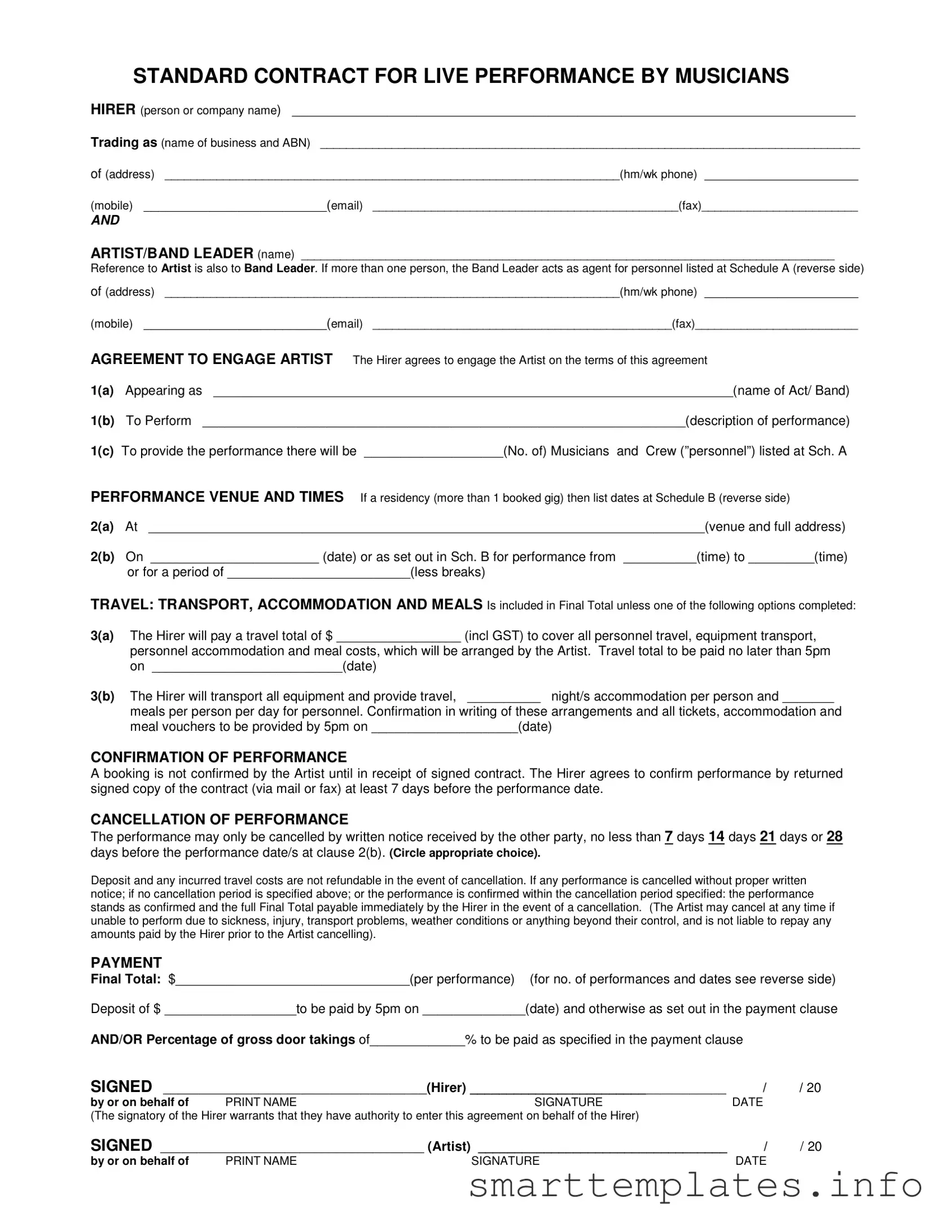 Fill in a Valid Live Performance Contract Form