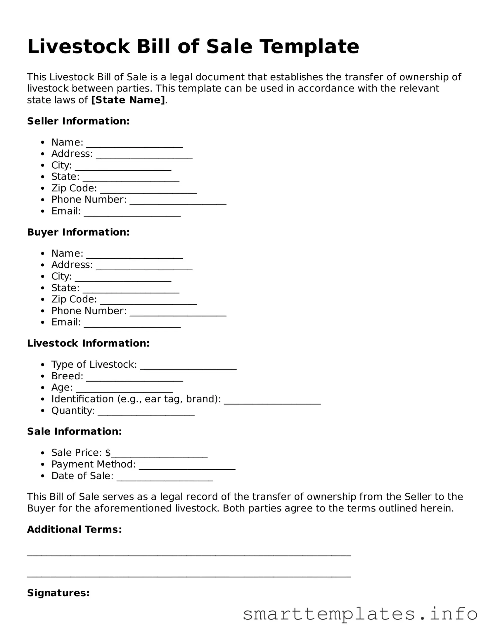 Attorney-Approved Livestock Bill of Sale Template