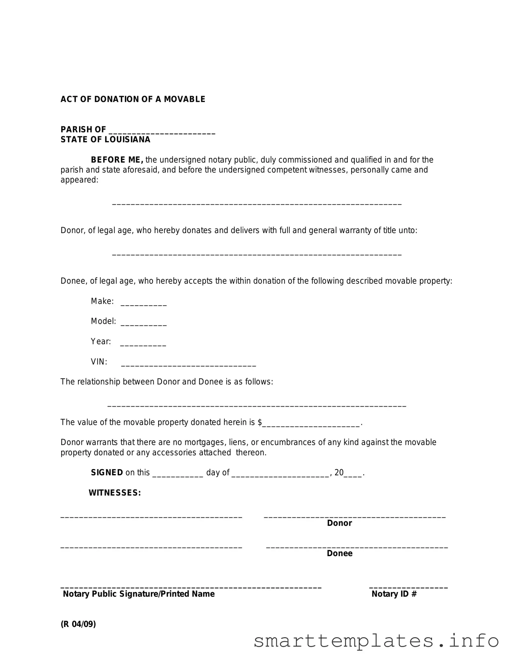 Fill in a Valid Louisiana act of donation Form