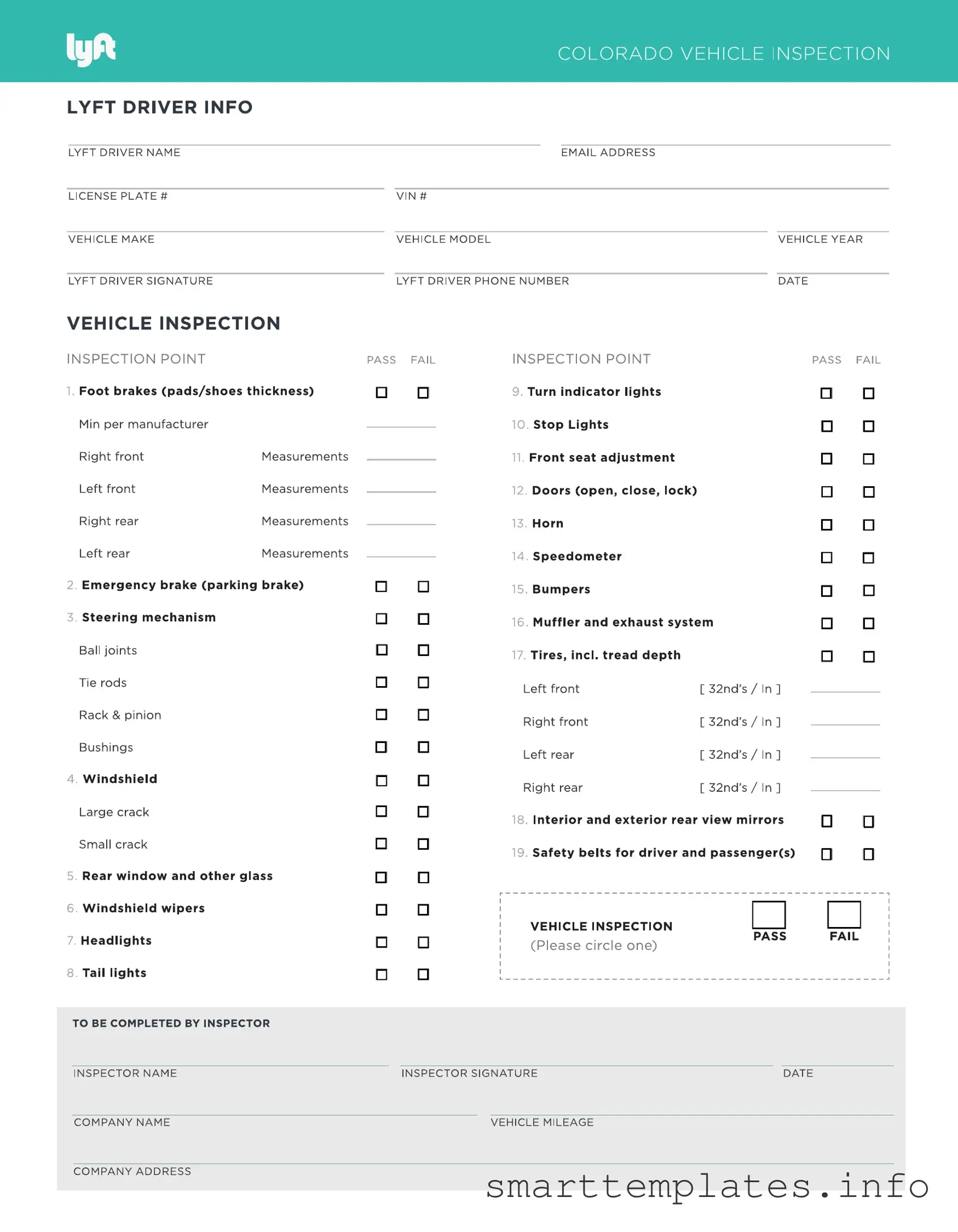 Fill in a Valid Lyft Inspection Form