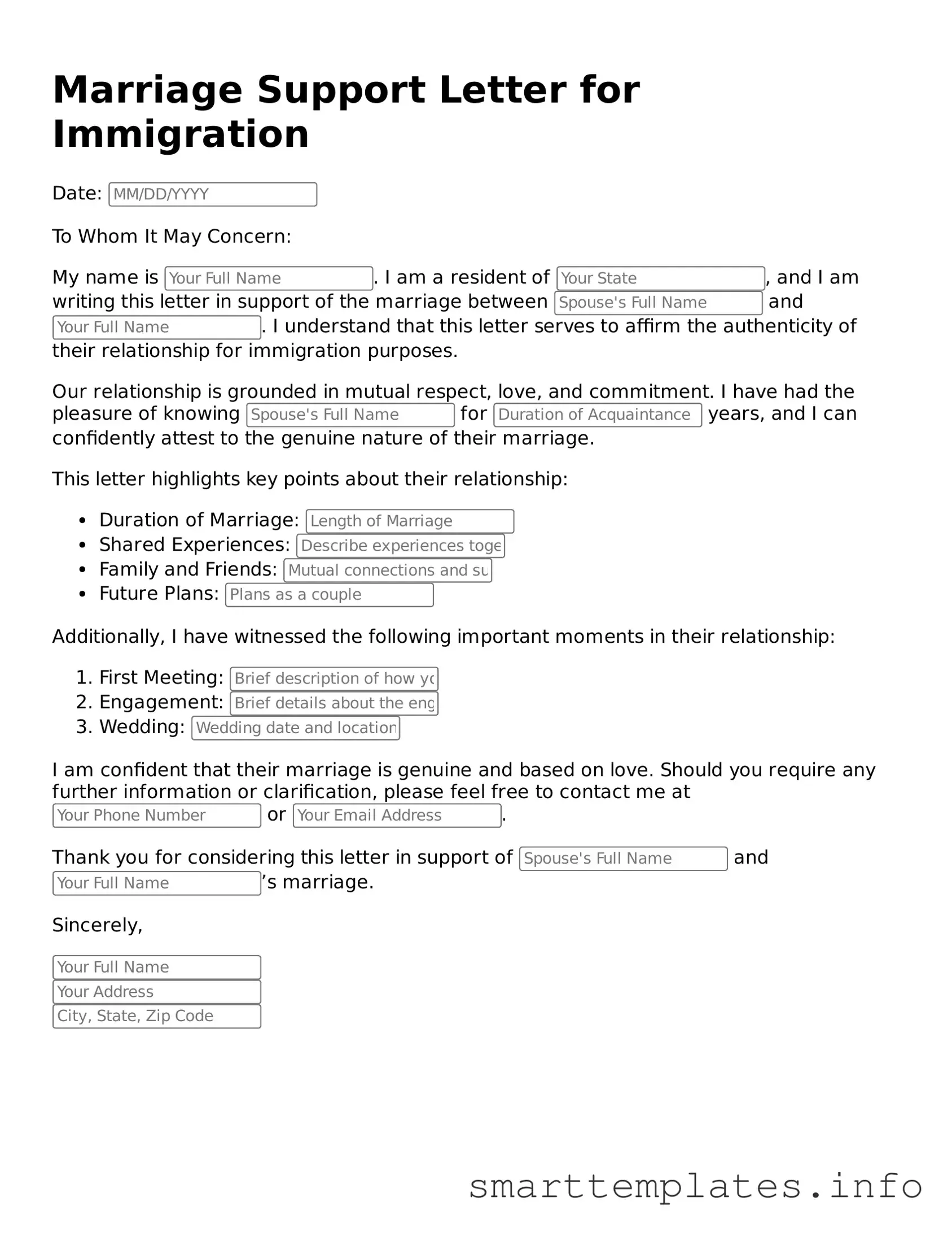 Attorney-Approved Marriage Support Letter for Immigration Template
