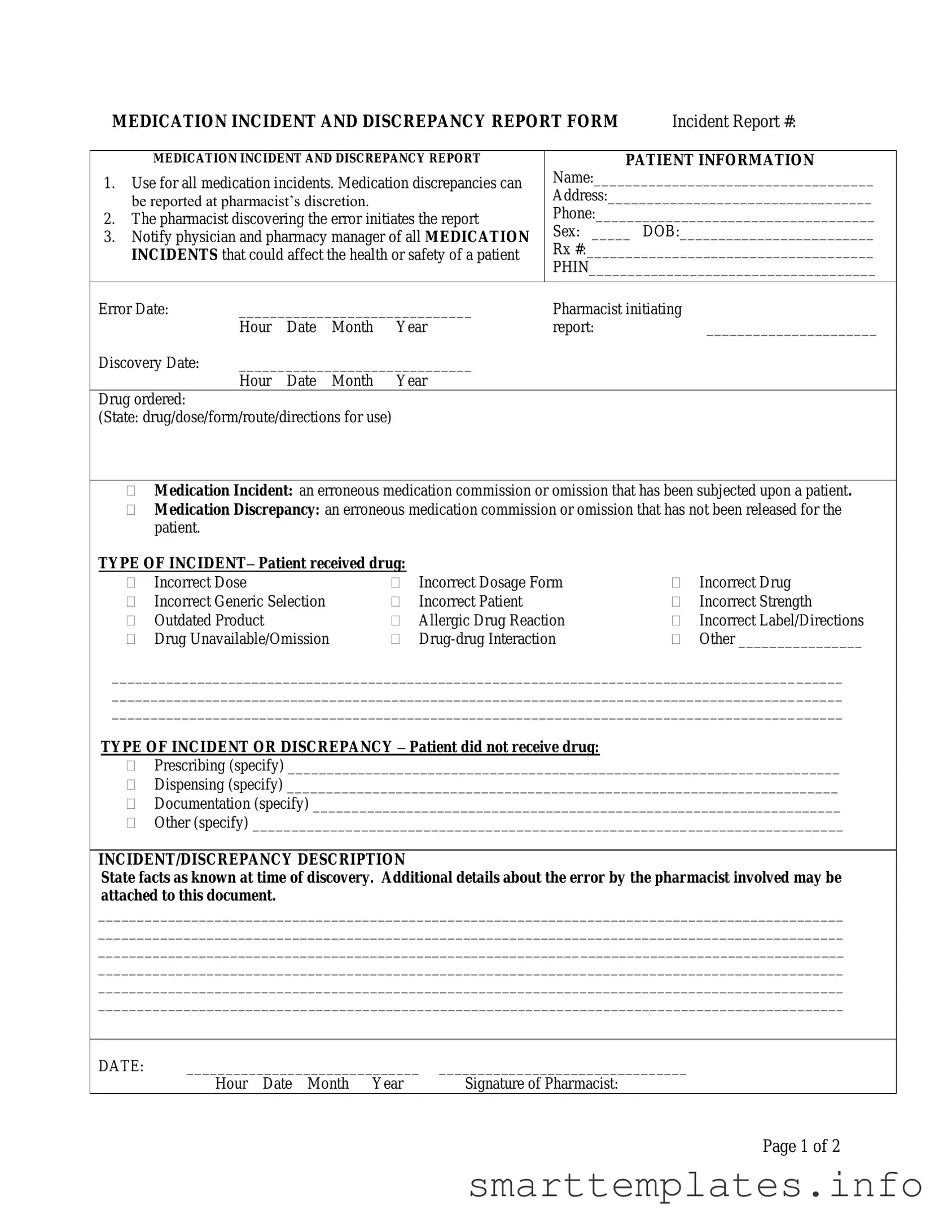 Fill in a Valid Medication Error Form