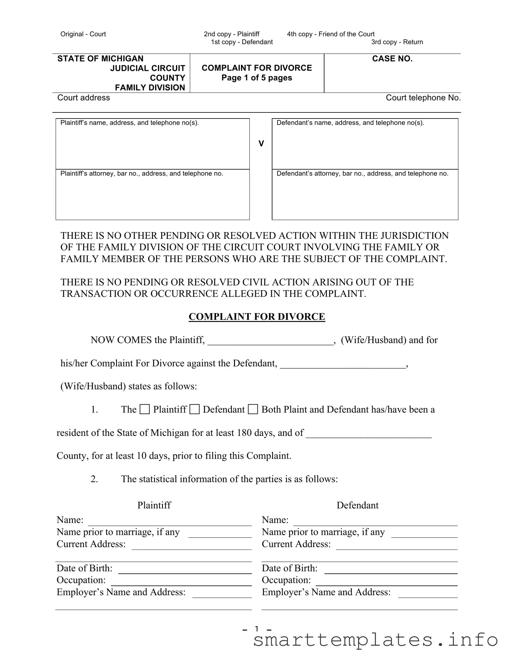 Fill in a Valid Michigan Complaint Divorce Form