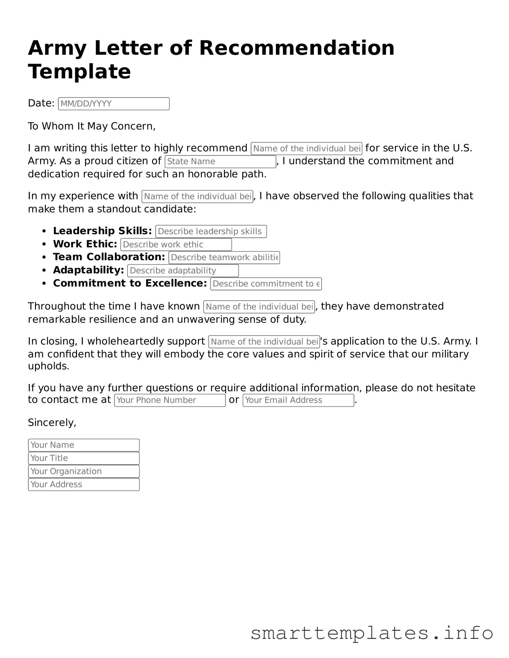 Attorney-Approved Army Letter of Recommendation Template