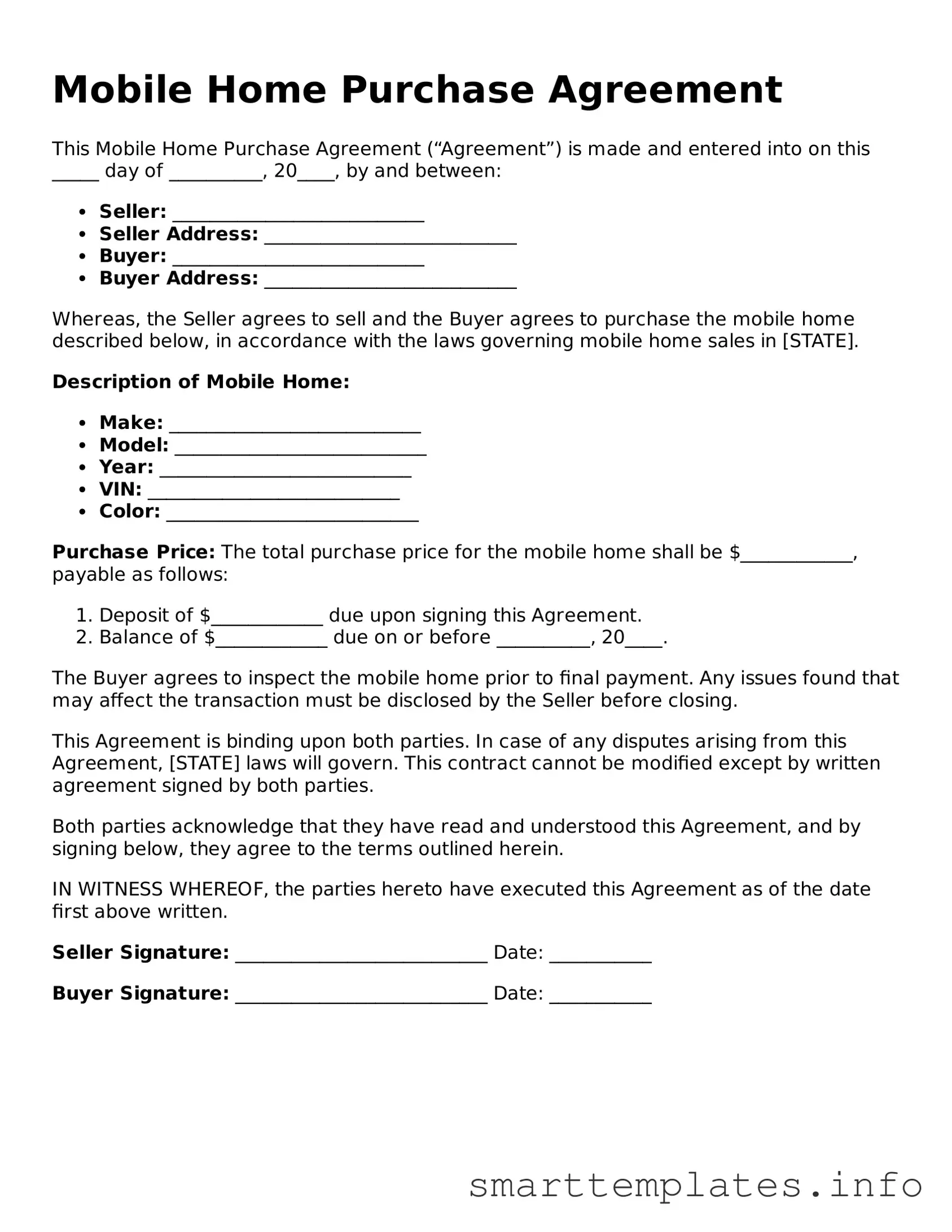 Attorney-Approved Mobile Home Purchase Agreement Template