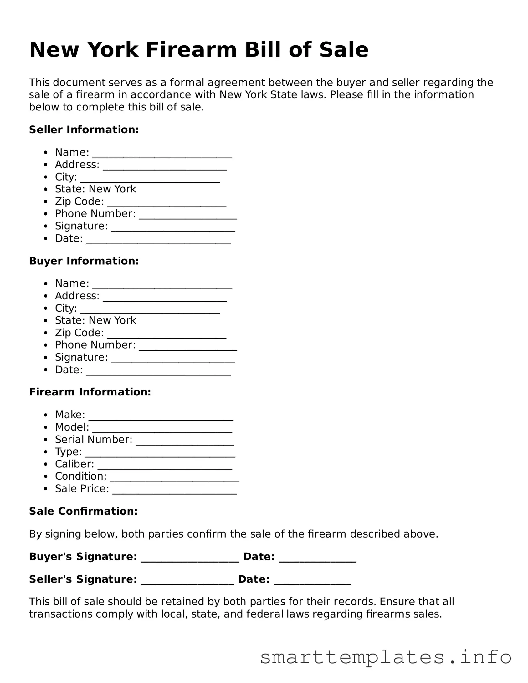 Legal Firearm Bill of Sale Template for New York State