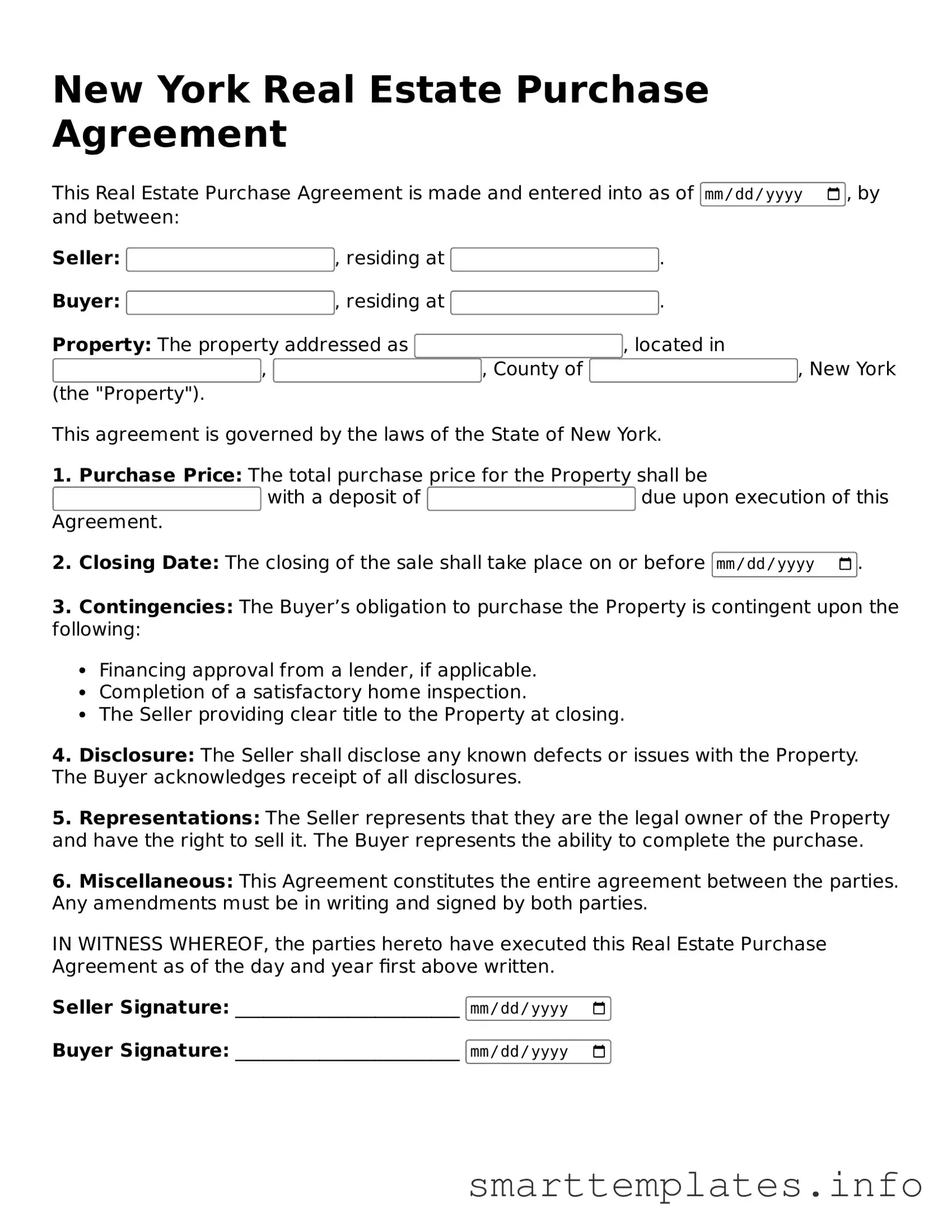 Legal Real Estate Purchase Agreement Template for New York State